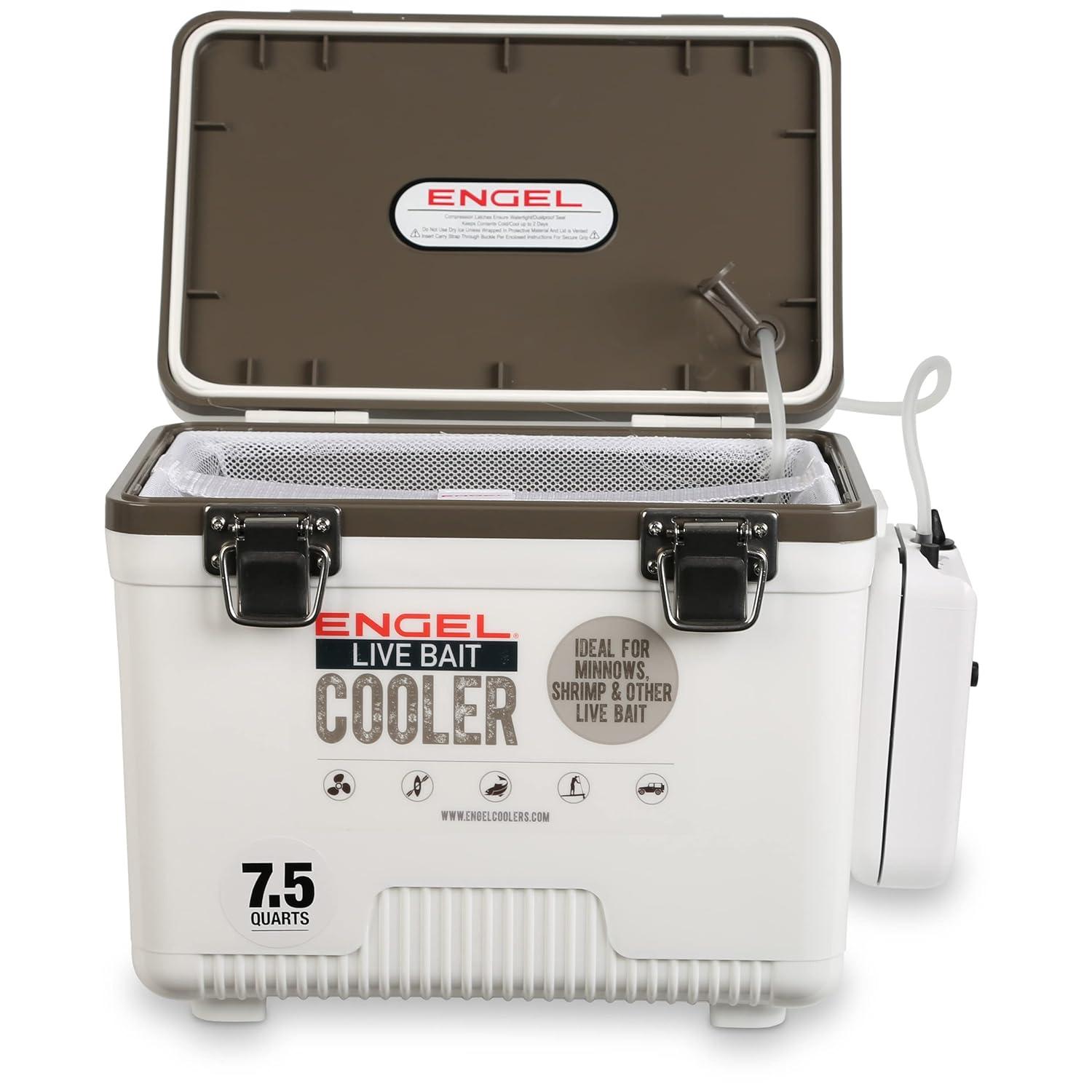 ENGEL 13 Qt Live Bait Cooler with 2-Speed Portable Aerator Pump - White
