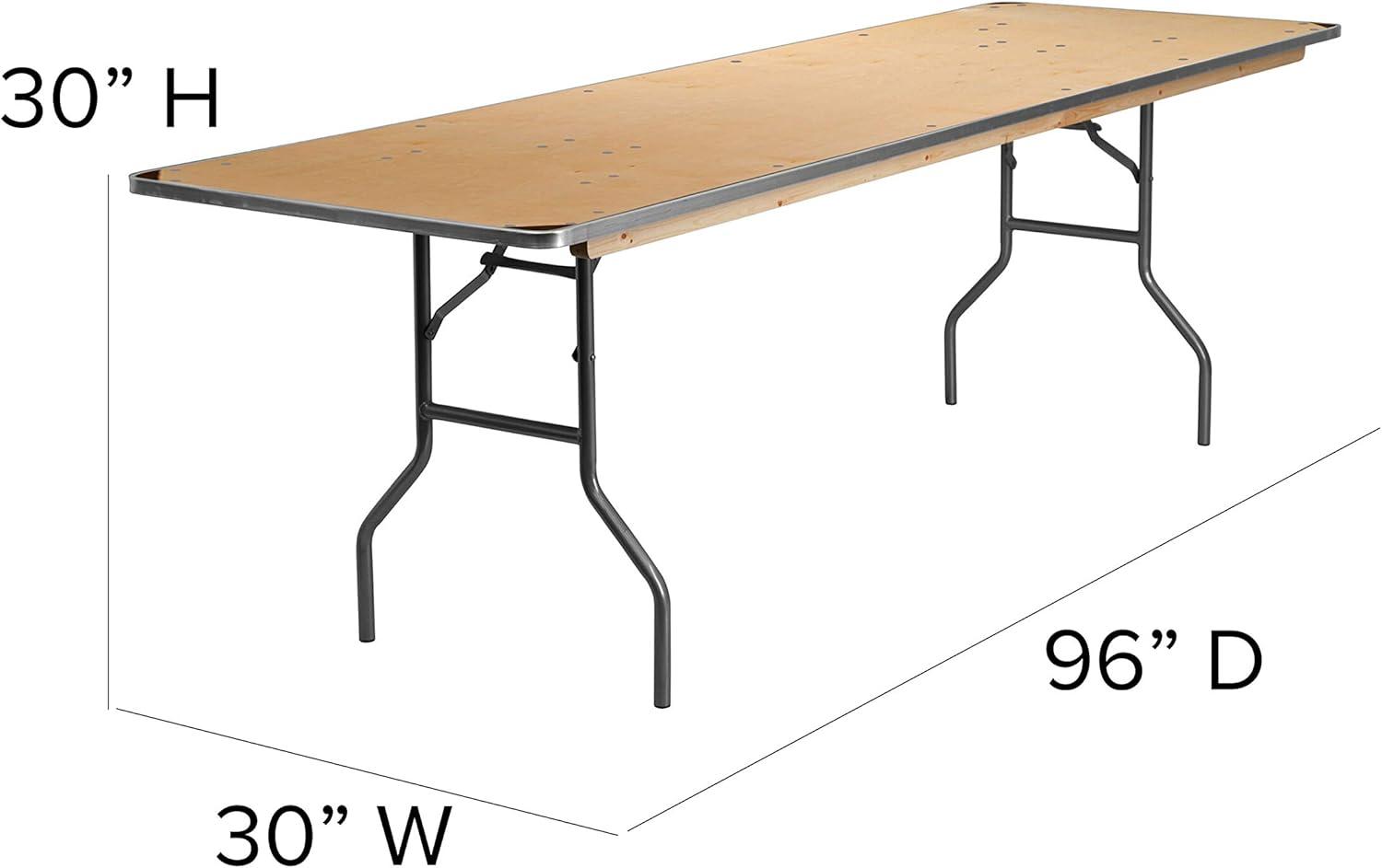 Flash Furniture Fielder 8' Rectangular All-Occasion Birchwood Folding Event Table, Natural/Silver