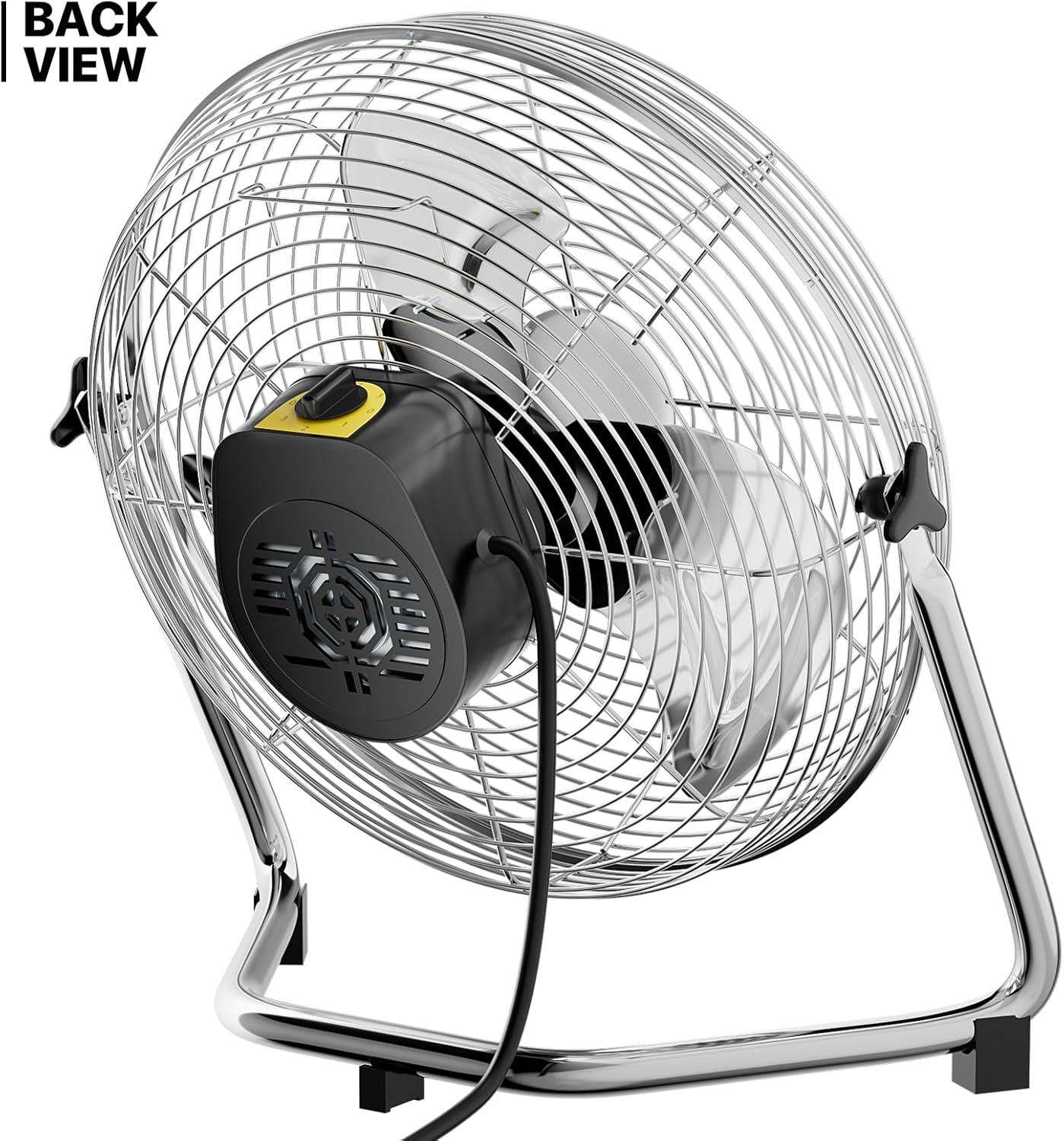 MoNiBloom 14" 3-Speed High Velocity Floor Fan, Heavy Duty Metal Industrial Cradle Floor Fan w/ Adjustable Tilt