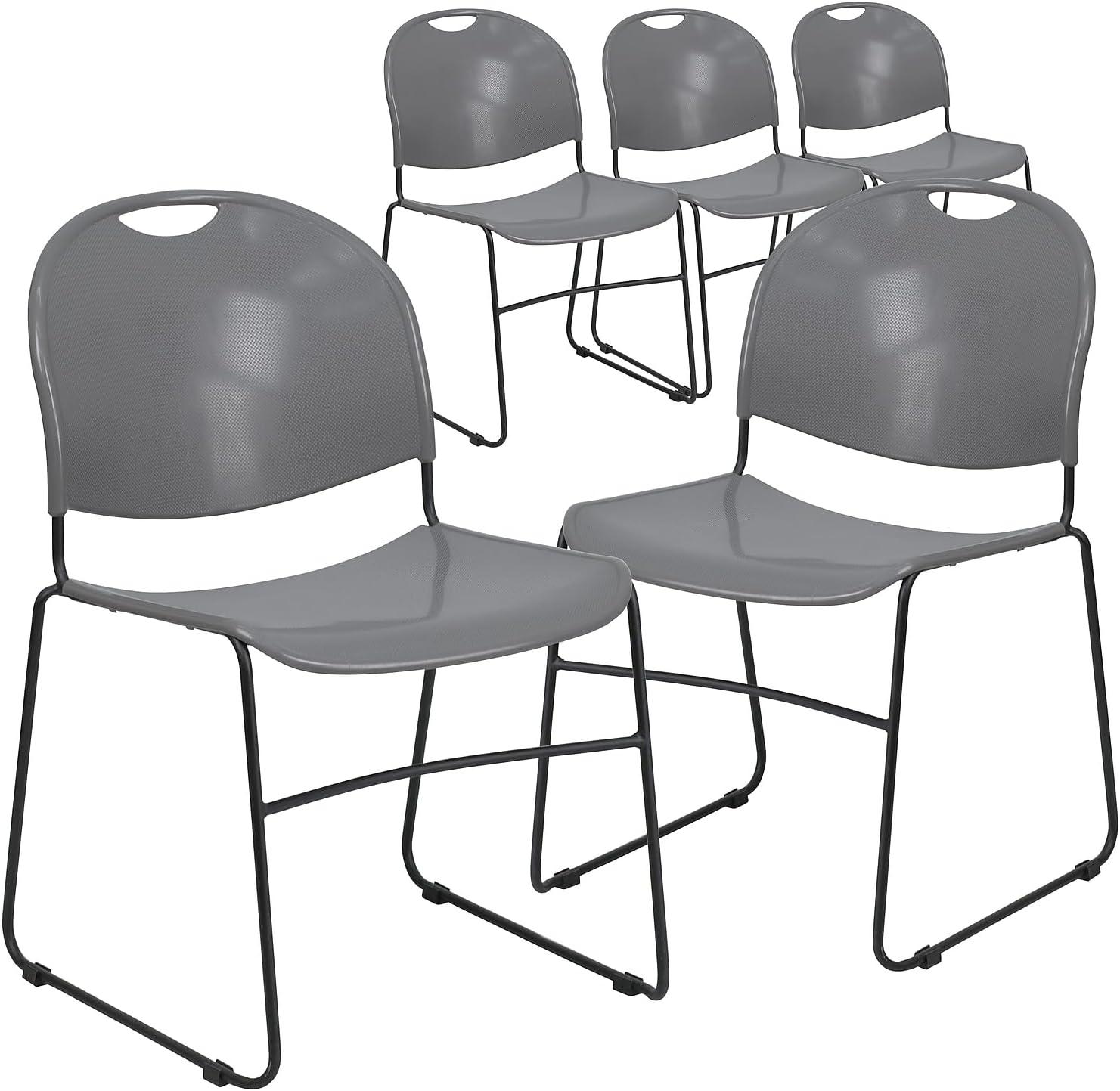 Flash Furniture Gaea 880 lb. Capacity Ultra-Compact Stack Chair with Metal Frame (Set of 5)