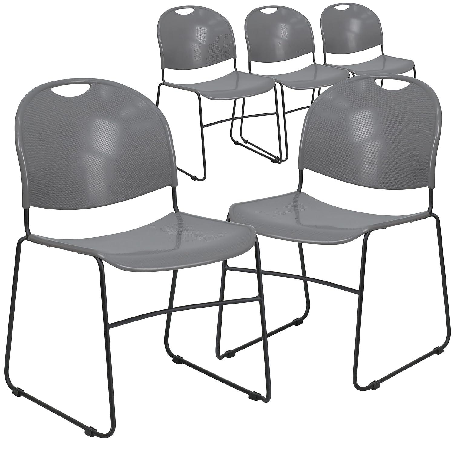 Flash Furniture Gaea 880 lb. Capacity Ultra-Compact Stack Chair with Metal Frame (Set of 5)