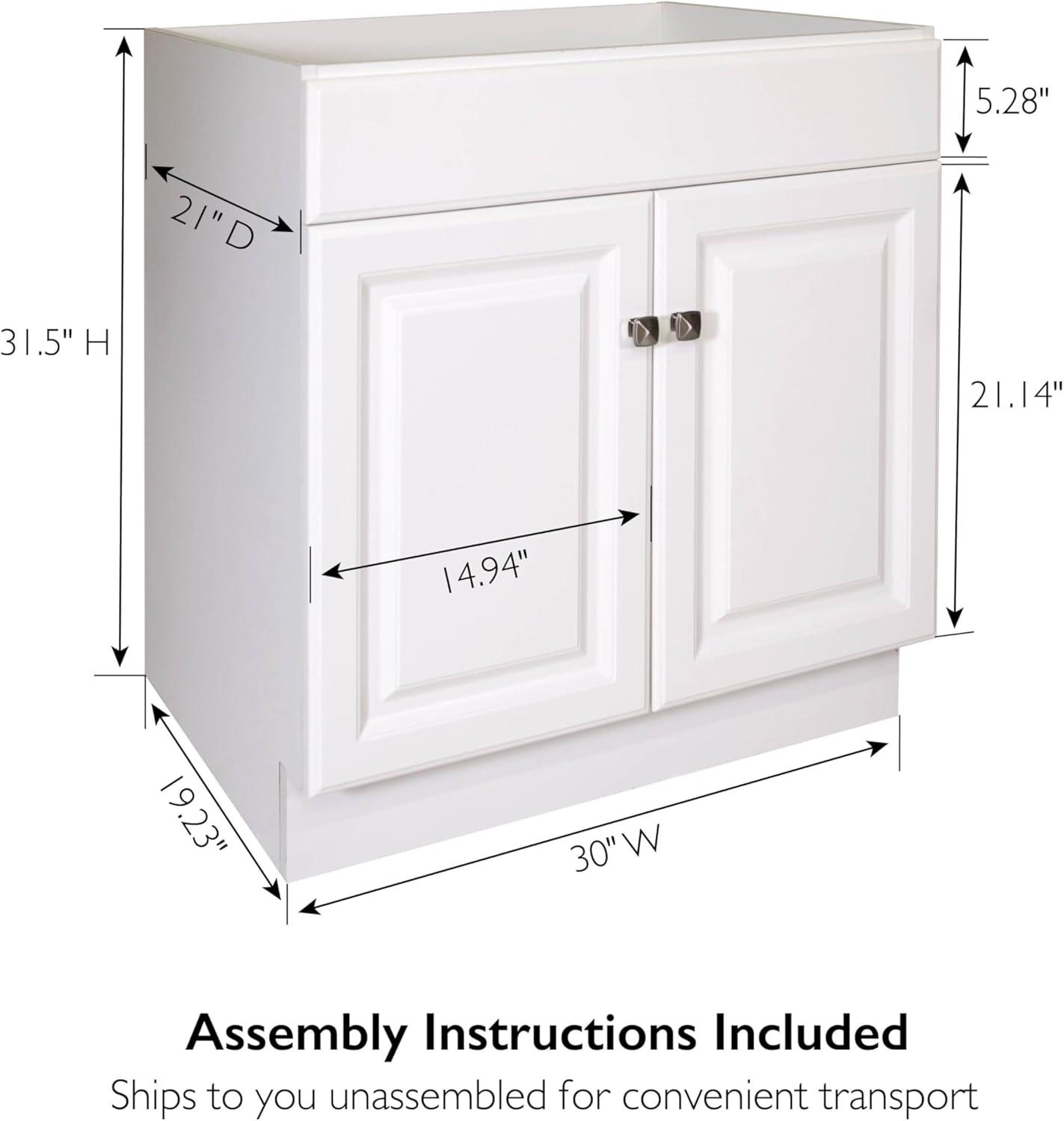 Wyndham 30" White MDF Freestanding Bathroom Vanity Cabinet