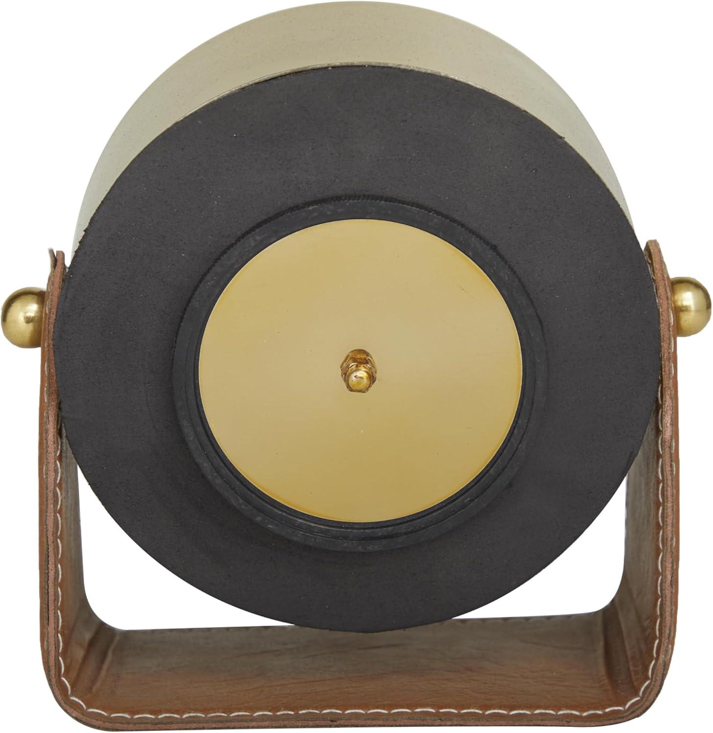 Deco 79 Stainless Steel Metal Clock with Leather Stand, 6" x 3" x 6", Gold