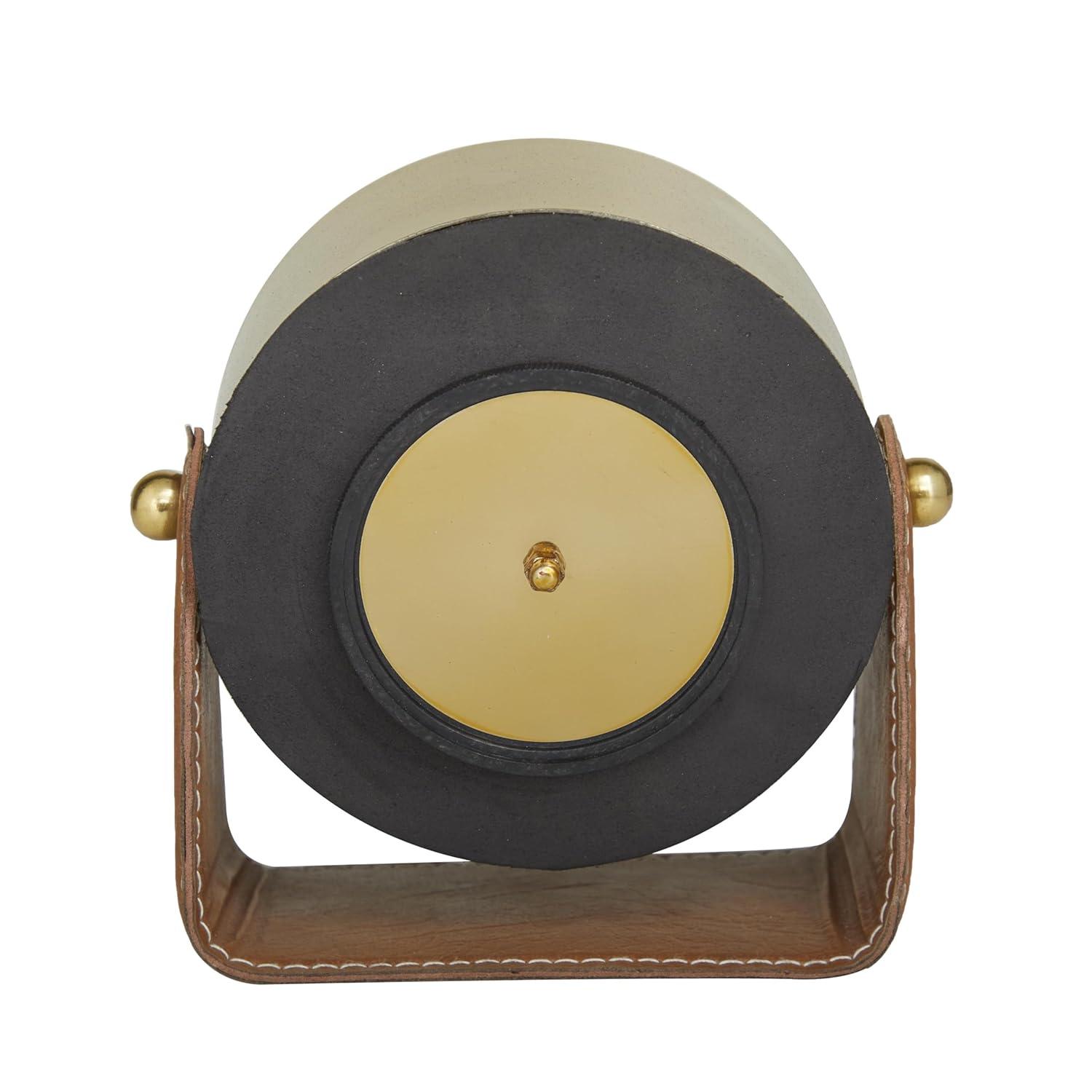 6 in. x 6 in. Gold Stainless Steel Analog Clock with Leather Stand