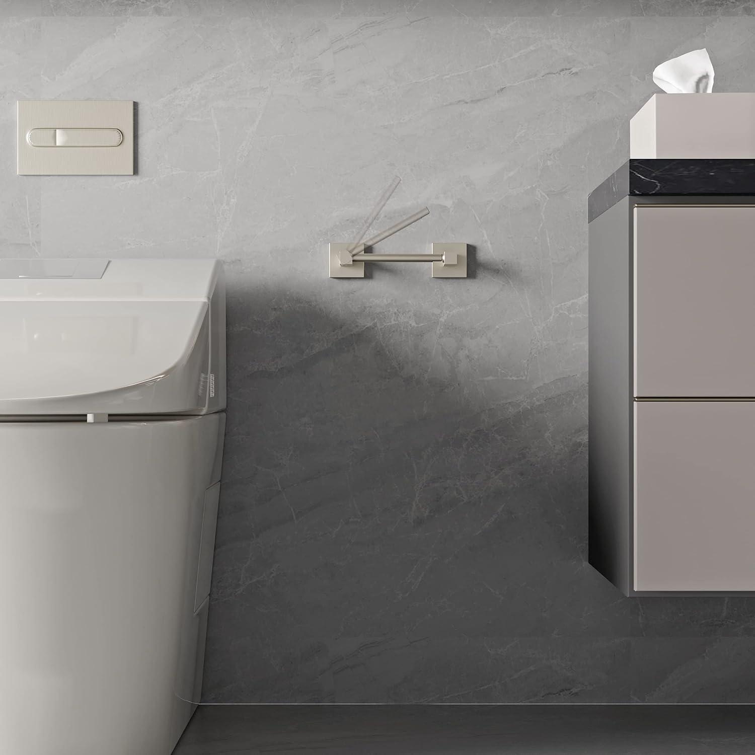 Double Post Pivoting Modern Square Toilet Paper Holder by RUACQ, Brushed Nickel, Wall Mounted