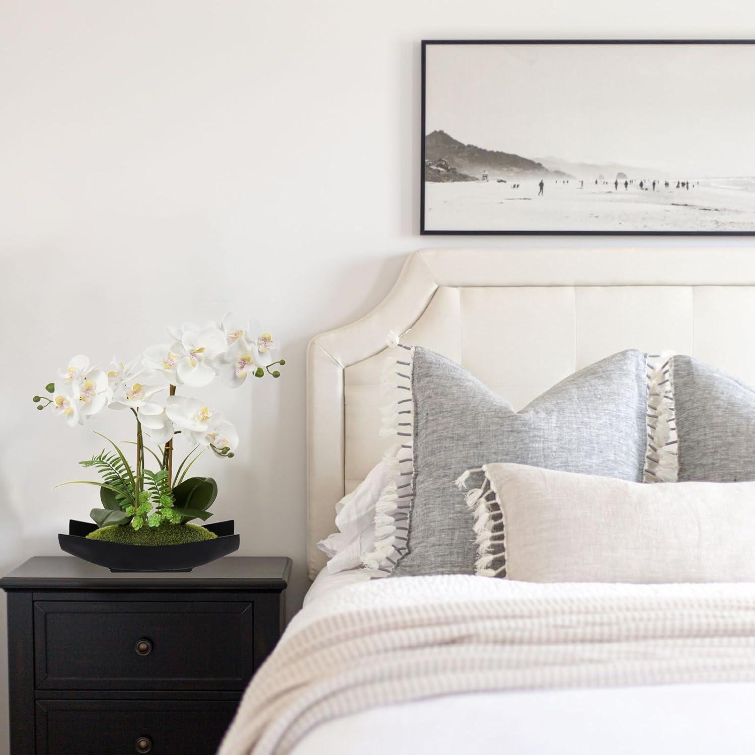 15" Artificial Orchid Flowers Phalaenopsis Flower Arrangements in Silver Vase Wedding Party Home Decor