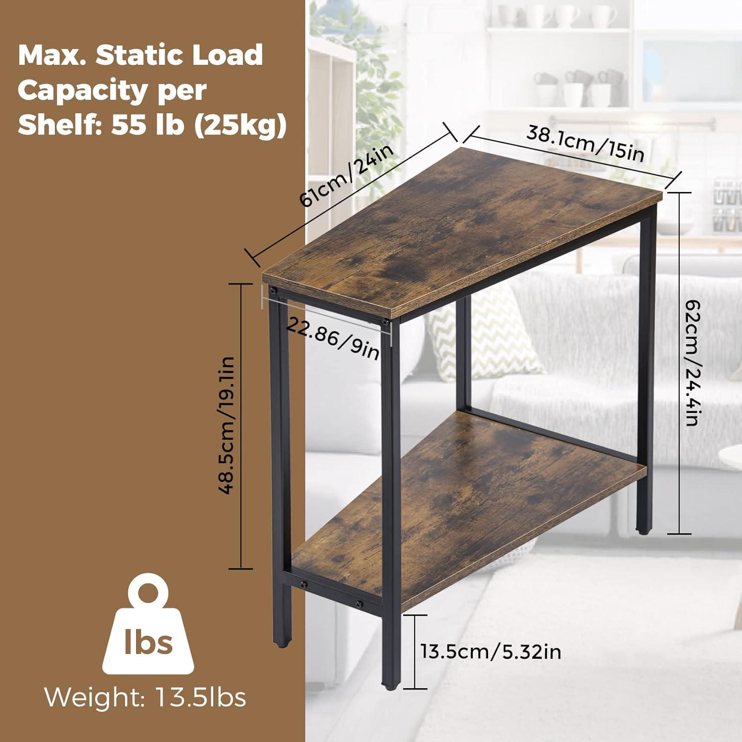 Wedge End Table - Triangle Recliner Side Table for Corners & Small Spaces - Narrow Rectangle Magazine Rack - Tall Slim Design