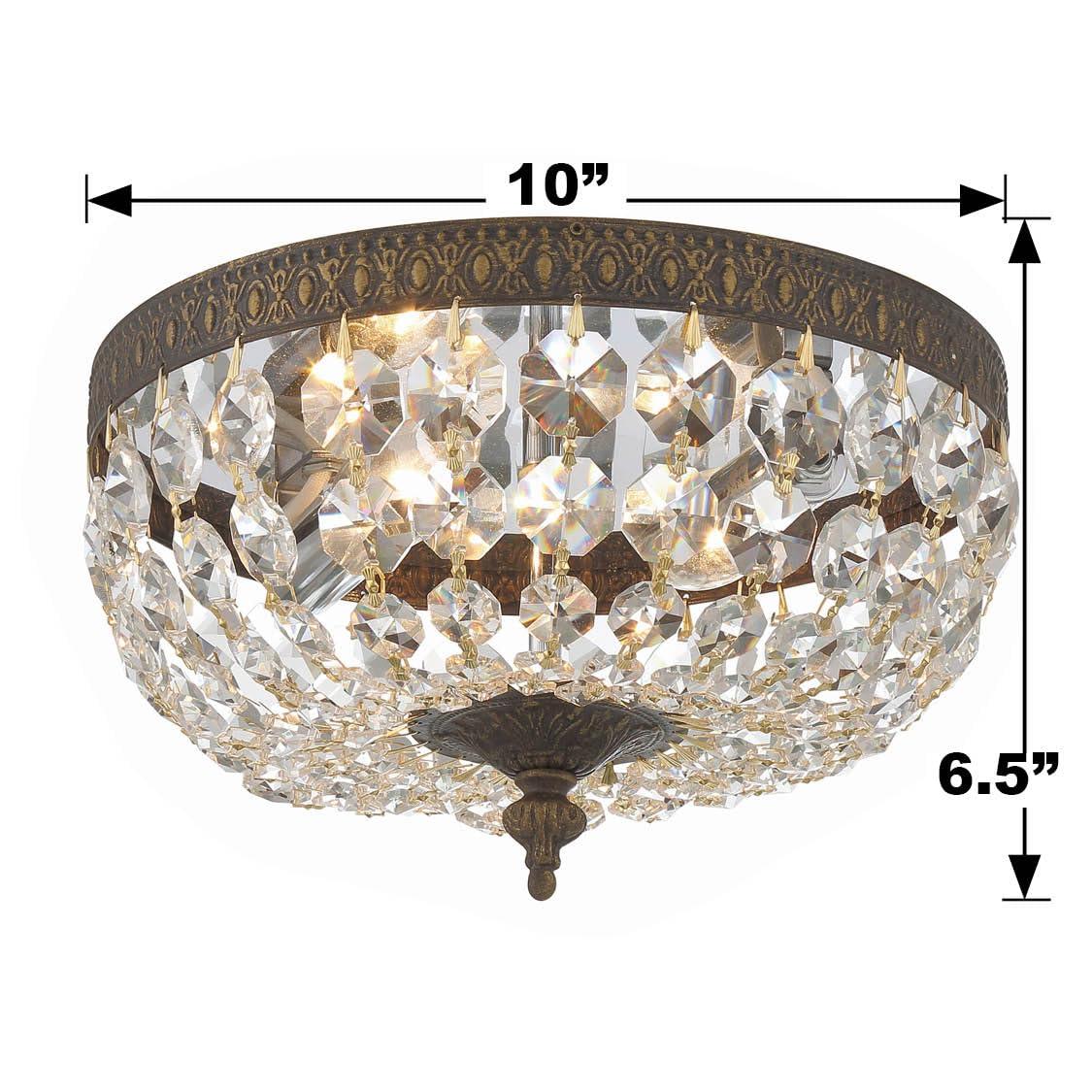 English Bronze Flush Mount with Clear Italian Crystals