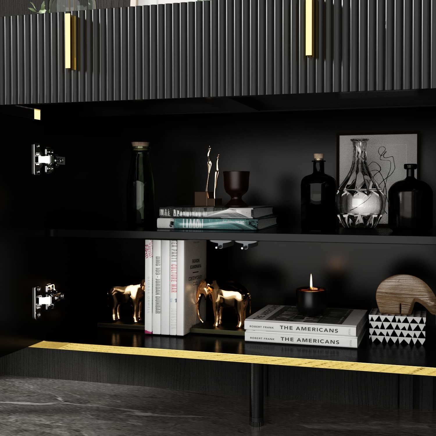 Ebony 63" Modern Sideboard Buffet Cabinet with Fluted Doors