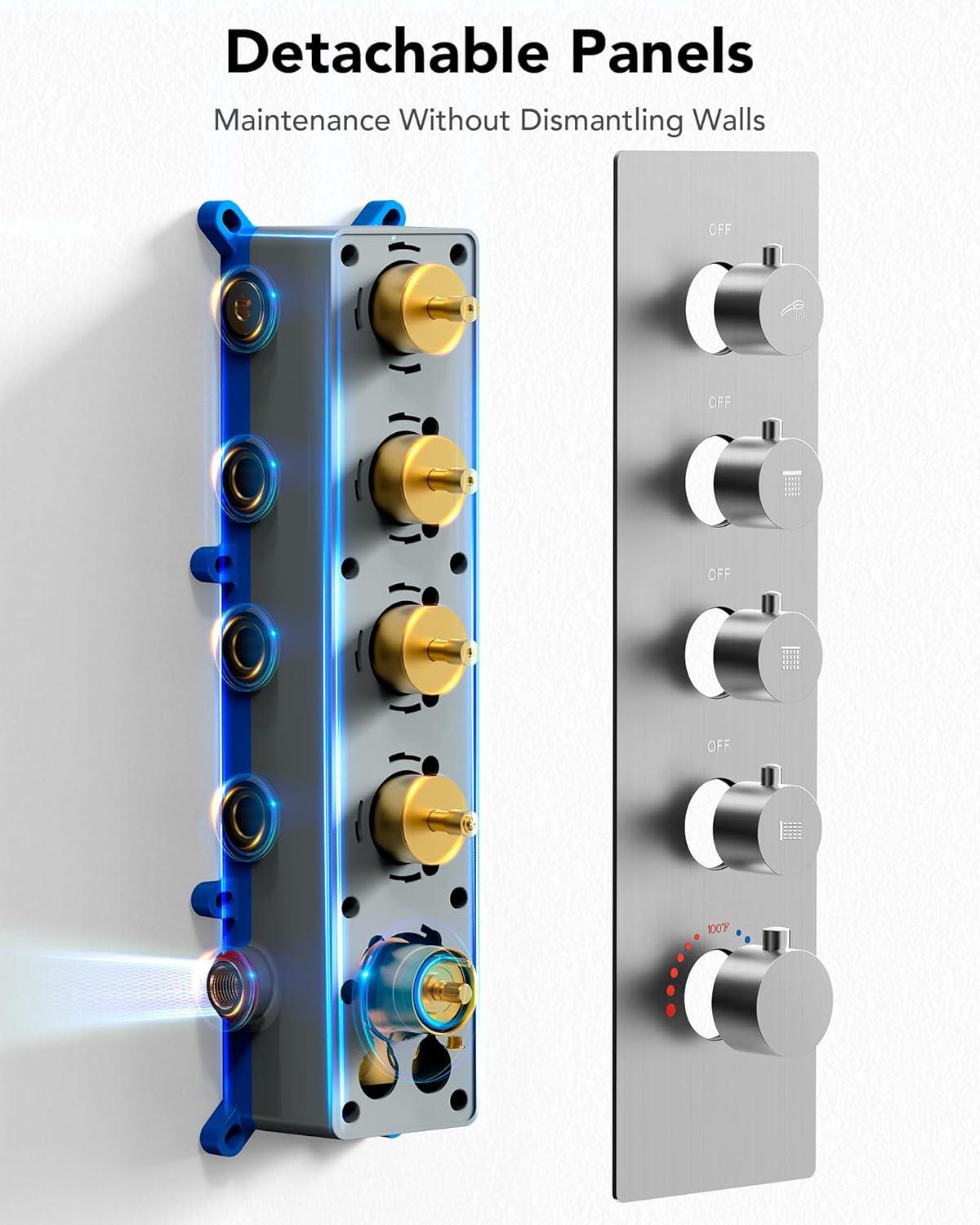 DualJetSpa 15-Spray Patterns 16" & 6" Dual Shower Head, Shower FaucetSystem with Thermostatic Rough-in Valve and Body Jets