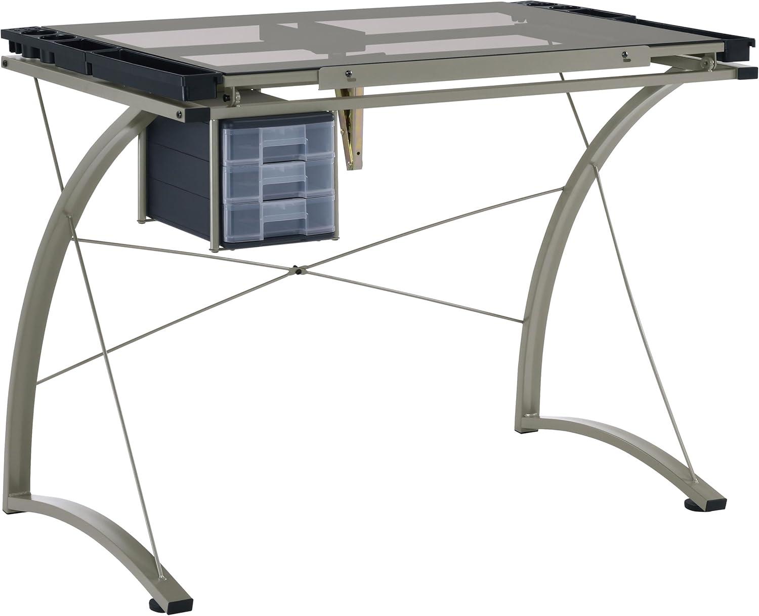 Melo 3 Drawer Glass Top Drafting Desk with Supply Storage Silver - Coaster
