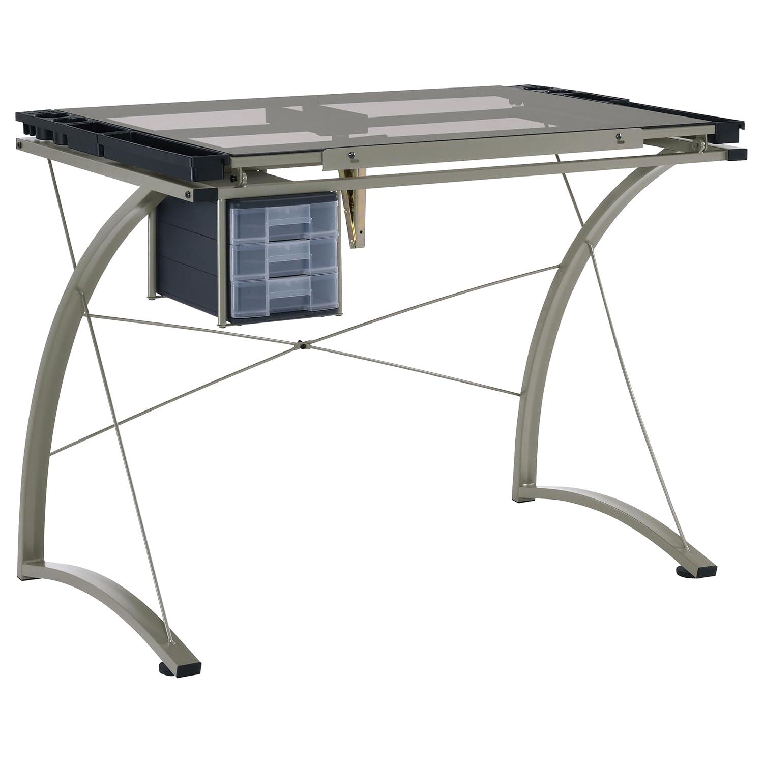 Melo 3 Drawer Glass Top Drafting Desk with Supply Storage Silver - Coaster