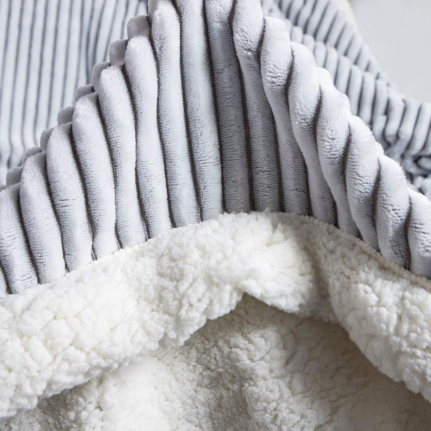 DISSA Sherpa Fleece Blanket Soft Grey and White Throw Blanket Cozy Plush Blankets for Couch Sofa Bed,51"x63"