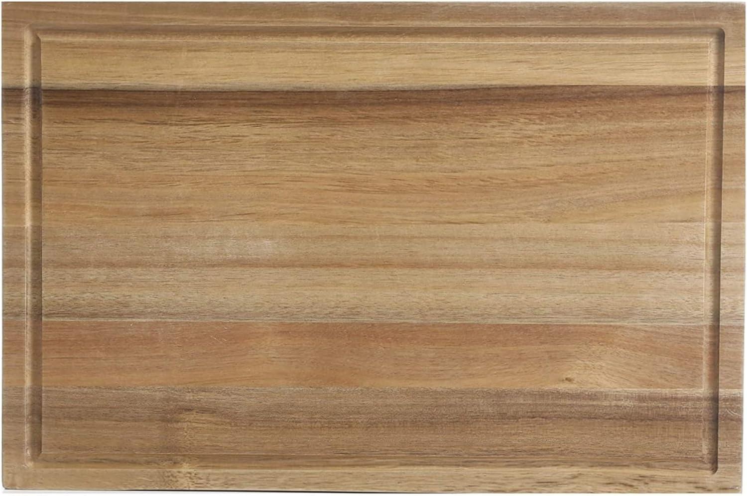 Acacia Wood Rectangular Cutting Board with Groove Handles