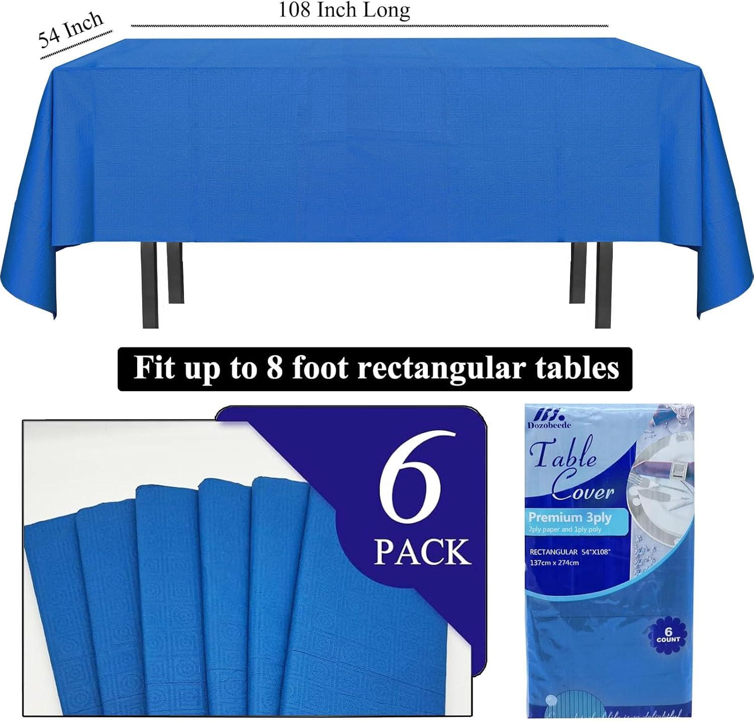 6 Pack Plastic Royal Blue Tablecloth for Parties, Rectangular Table Decorations, 54 x 108 Inches, Disposable Table Cover for Birthday, Graduation Party Supplies
