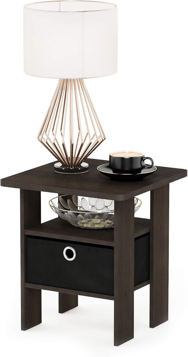 Furinno Andrey Engineered Wood End Table with Bin Drawer in Dark Brown/Black