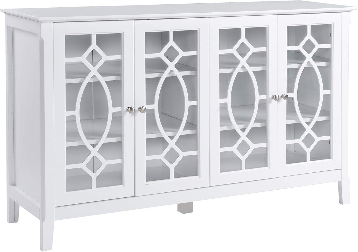 White Glass Door Sideboard Buffet Cabinet with Adjustable Shelves