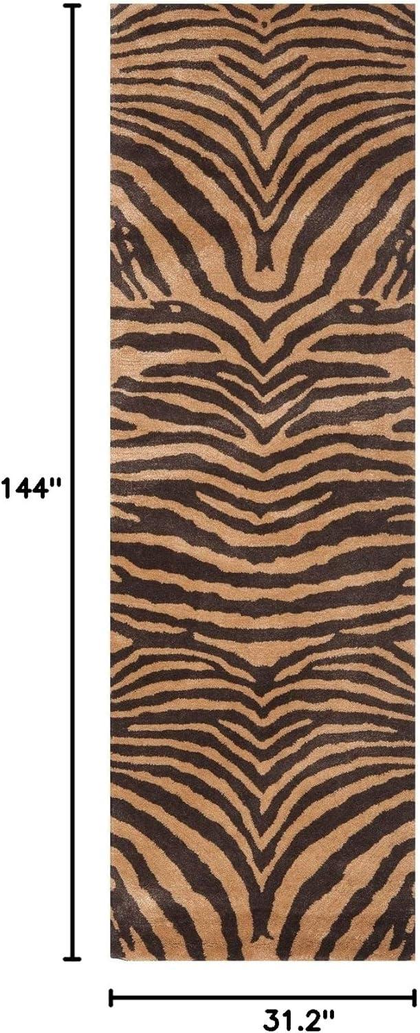 SAFAVIEH Soho Eglantine Animal Striped Wool Runner Rug, Brown/Gold, 2'6" x 12'