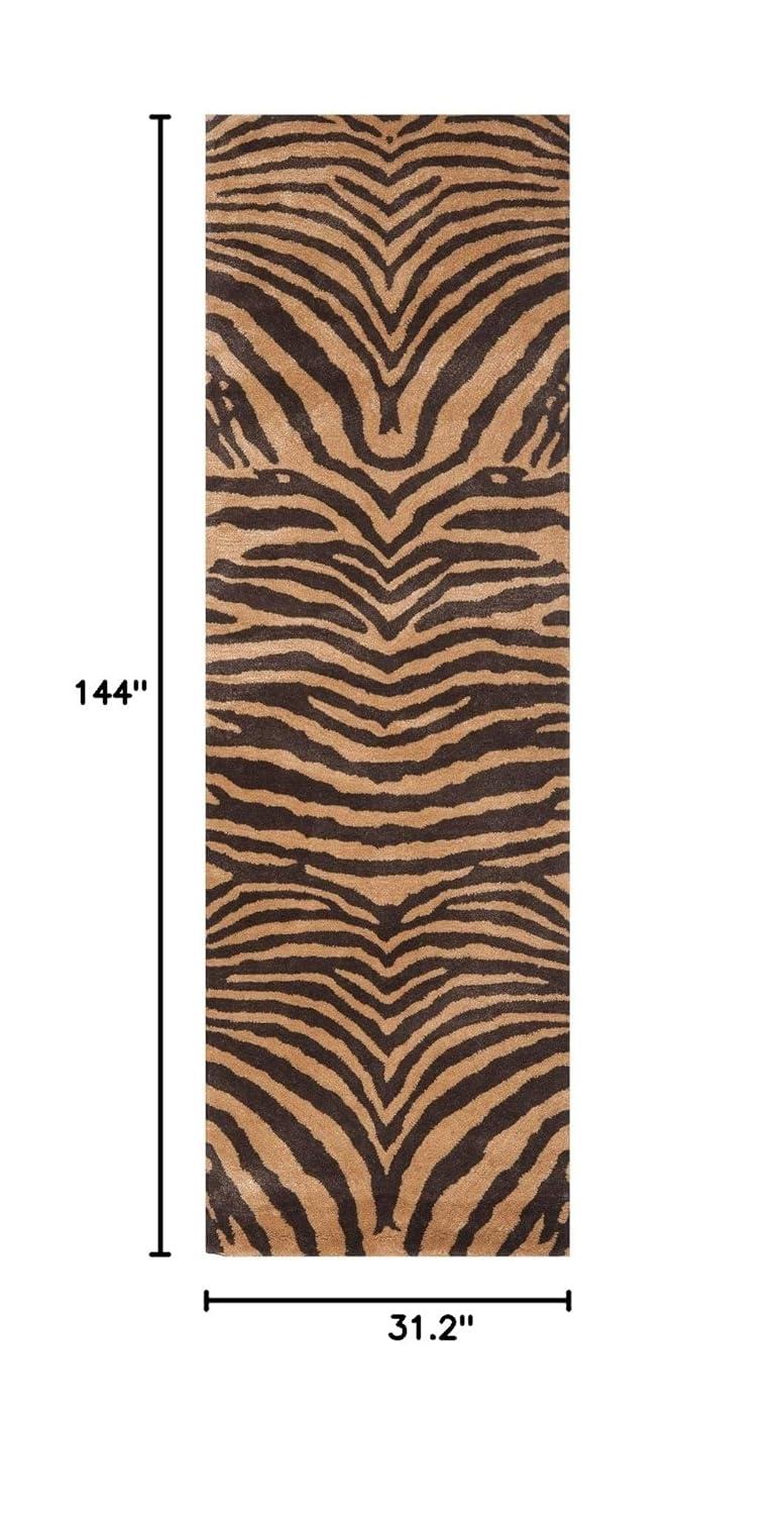 SAFAVIEH Soho Eglantine Animal Striped Wool Runner Rug, Brown/Gold, 2'6" x 12'