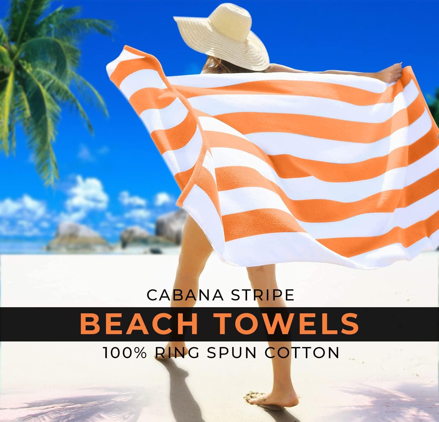 American Soft Linen Beach Towel, 100% Cotton Cabana Striped Beach Towel, 30 in by 60 in Soft Absorbent Beach Pool Towel
, Orange