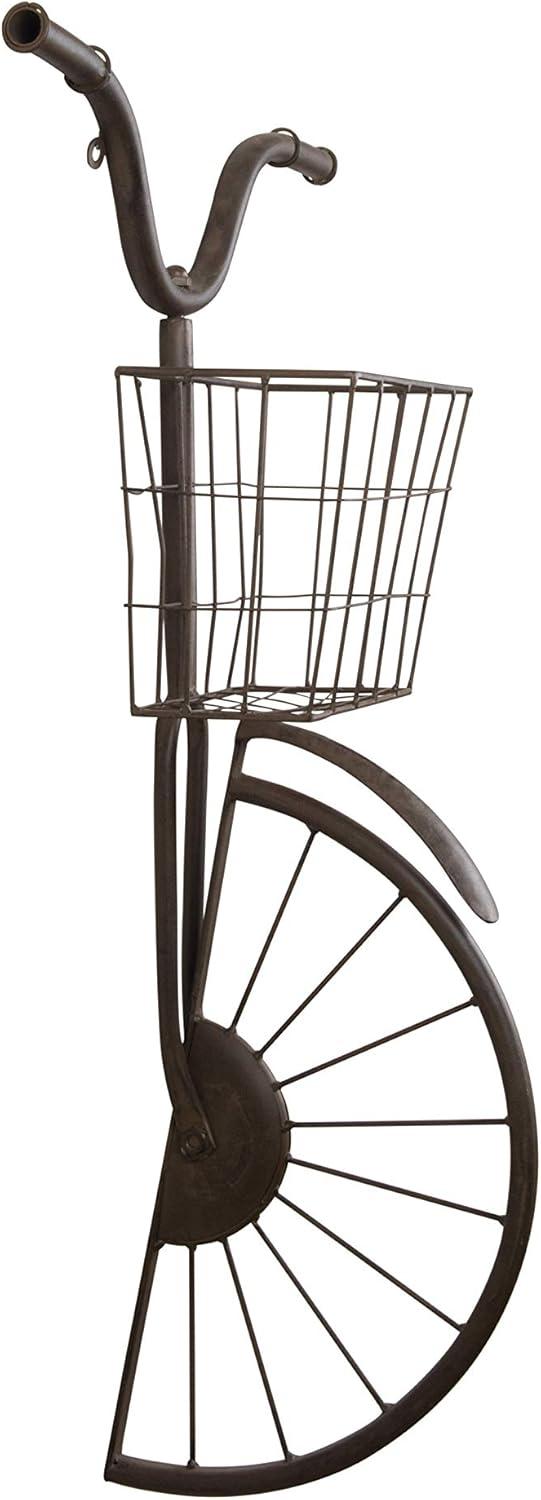 Woven Paths Distressed Rust Iron Bike with Basket Wall Decor, 17" x 8.25" x 30"