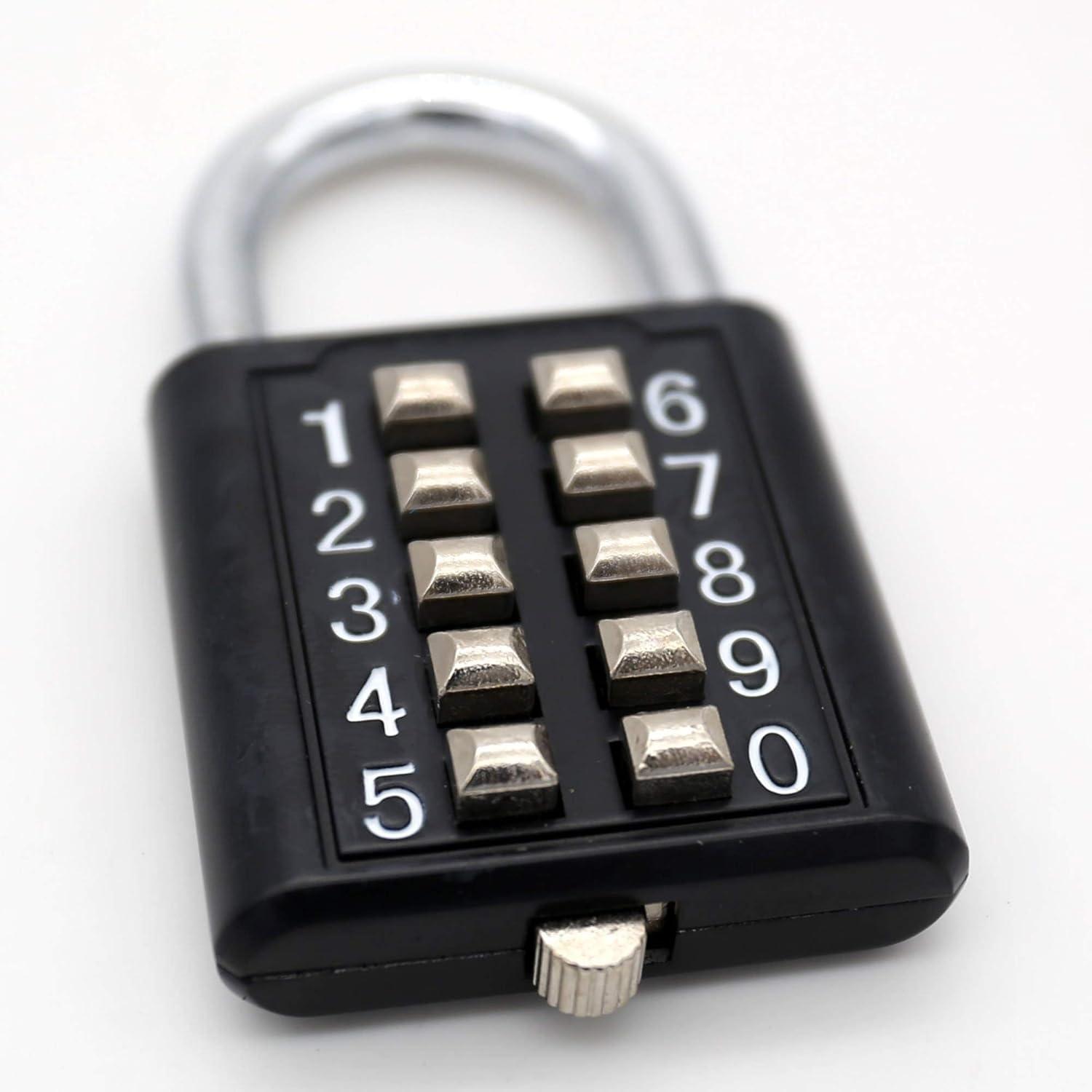 Black 10-Digit Push Button Combination Padlock Set