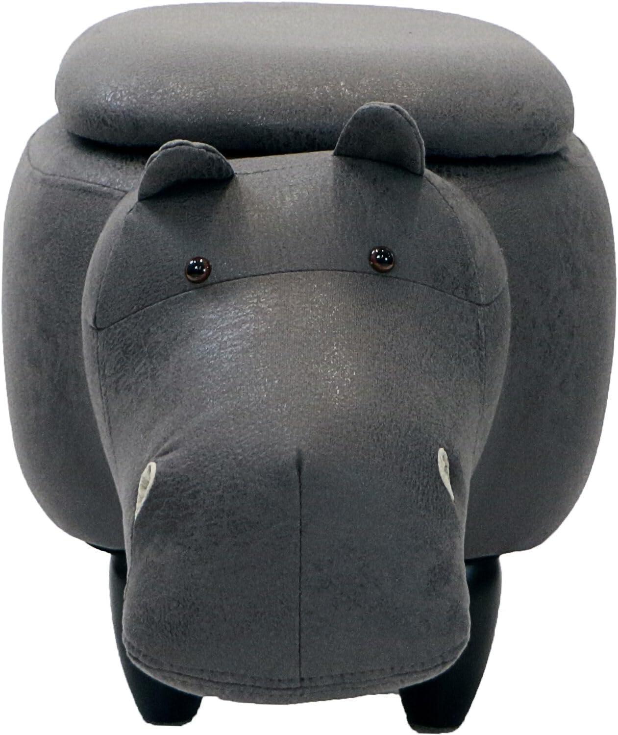 Critter Sitters 15-In. Seat Height Dark Gray Hippo Animal Shape Storage Ottoman - Furniture for Nursery, Bedroom, Playroom, and Living Room Decor