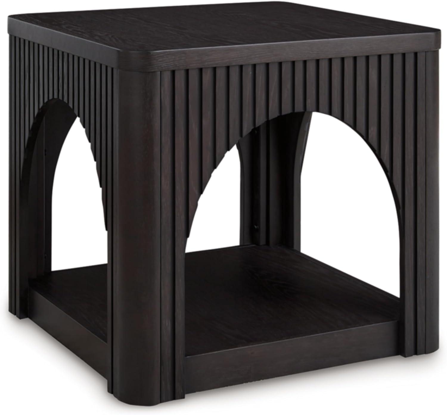 Benjara Yini Square Side End Table, Lattice, Arch Design, 24 Inch Black Wood