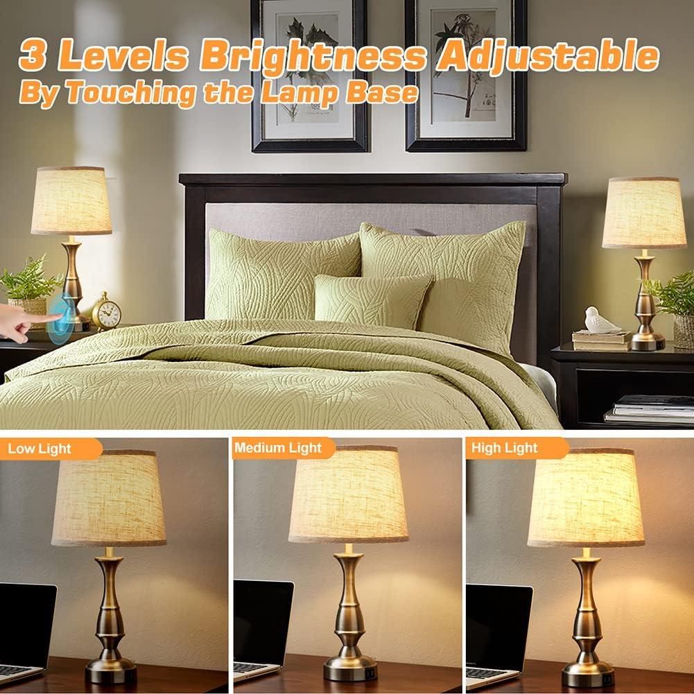 GyroVu Vintage Bedside Lamp Set of 2,Farmhouse Table Lamp Touch Control 3-Way Dimmable End Table Lamp with 2 USB Port, Desk Lamp Modern Nightstand Lamp for Living Room Bedroom Hotel Office