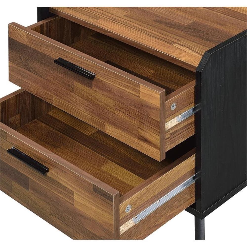 20" Jiranty Accent Table Walnut/Black Finish - Acme Furniture: Industrial Design, 2 Drawers, Metal Legs