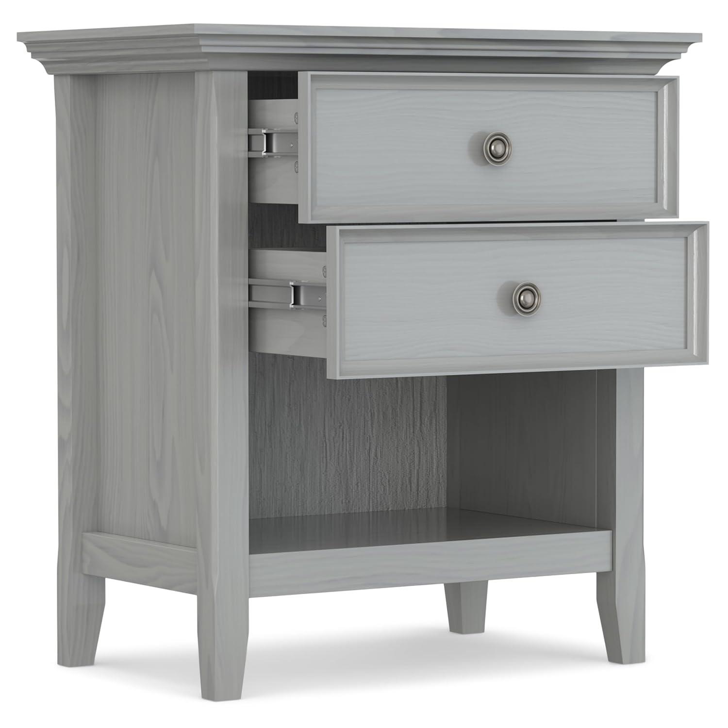 Simpli Home Amherst 24"W 2-Drawer Solid Wood Nightstand with Open Shelf