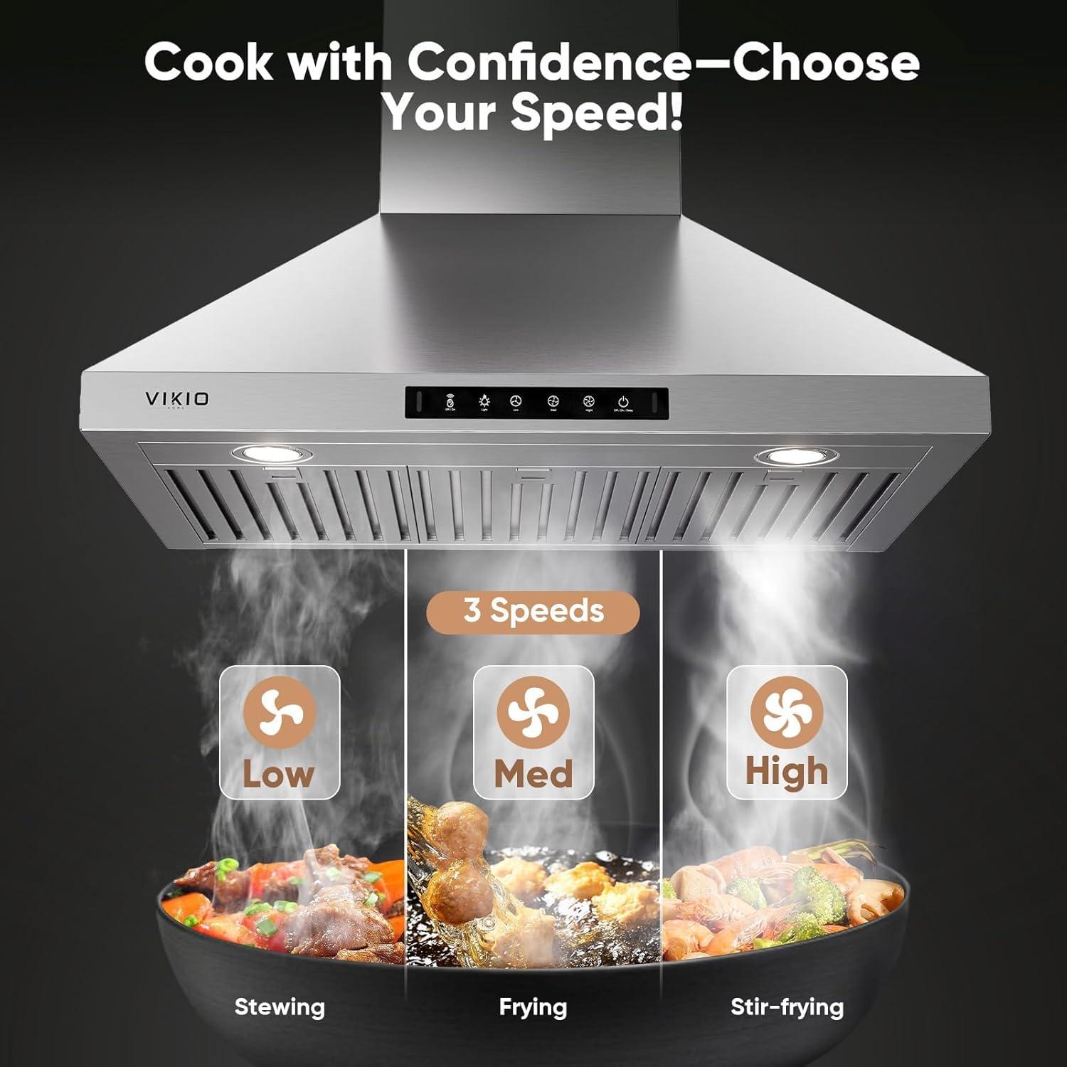 30 in. 900 CFM Convertible Wall Mount Range Hood in Stainless Steel with LED Lights, Carbon Filters and Touch, Gesture