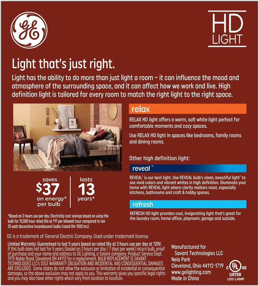 GE Relax HD 25 -Watt EQ CAC Soft white Candelabra base (E-12) Dimmable LED Decorative Light Bulb 3 -Pack