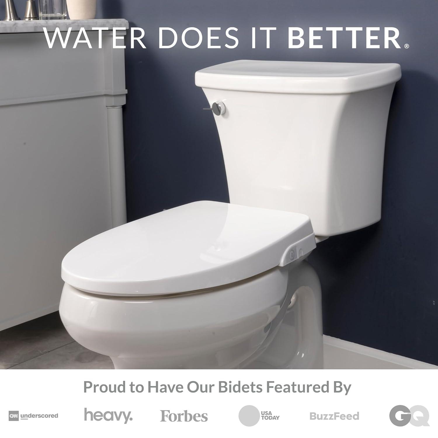 Bio Bidet by BEMIS Slim Zero Round Bidet Toilet Seat, Non-Electric, Dual Nozzles, Slow Close Lid and Night Light SLIMZEROR 000