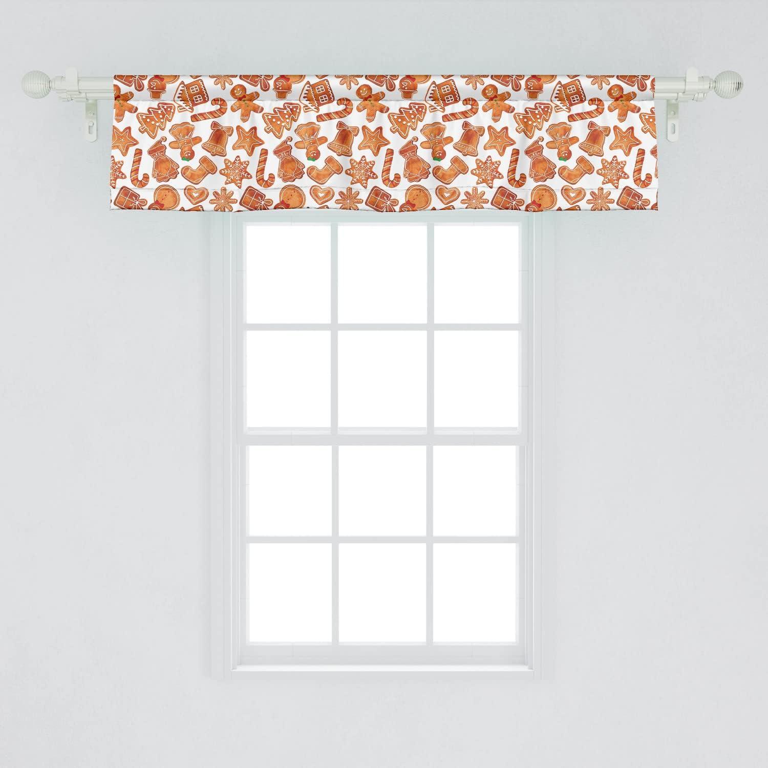 Ambesonne Christmas Valance Pack of 2 Gingerbread Cookie 54" Pale Brown and White