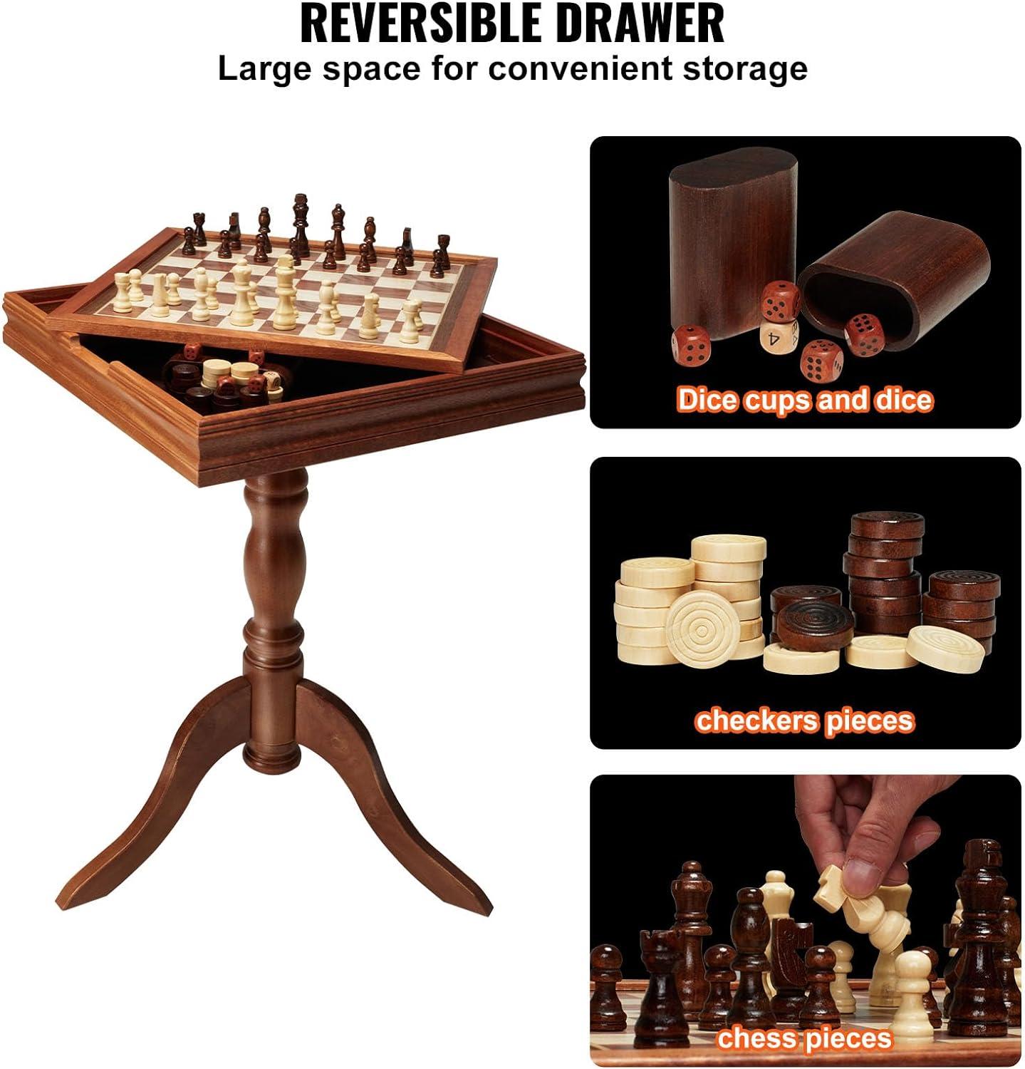 GSE Wooden 3-in-1 Chess Checkers Backgammon Table, Chess Checkers Backgammon Combo Game Set