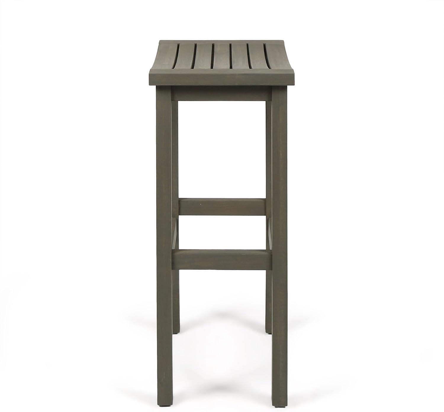 Cassie Outdoor 30 Inch Acacia Wood Barstools, Set of 2, Grey Finish