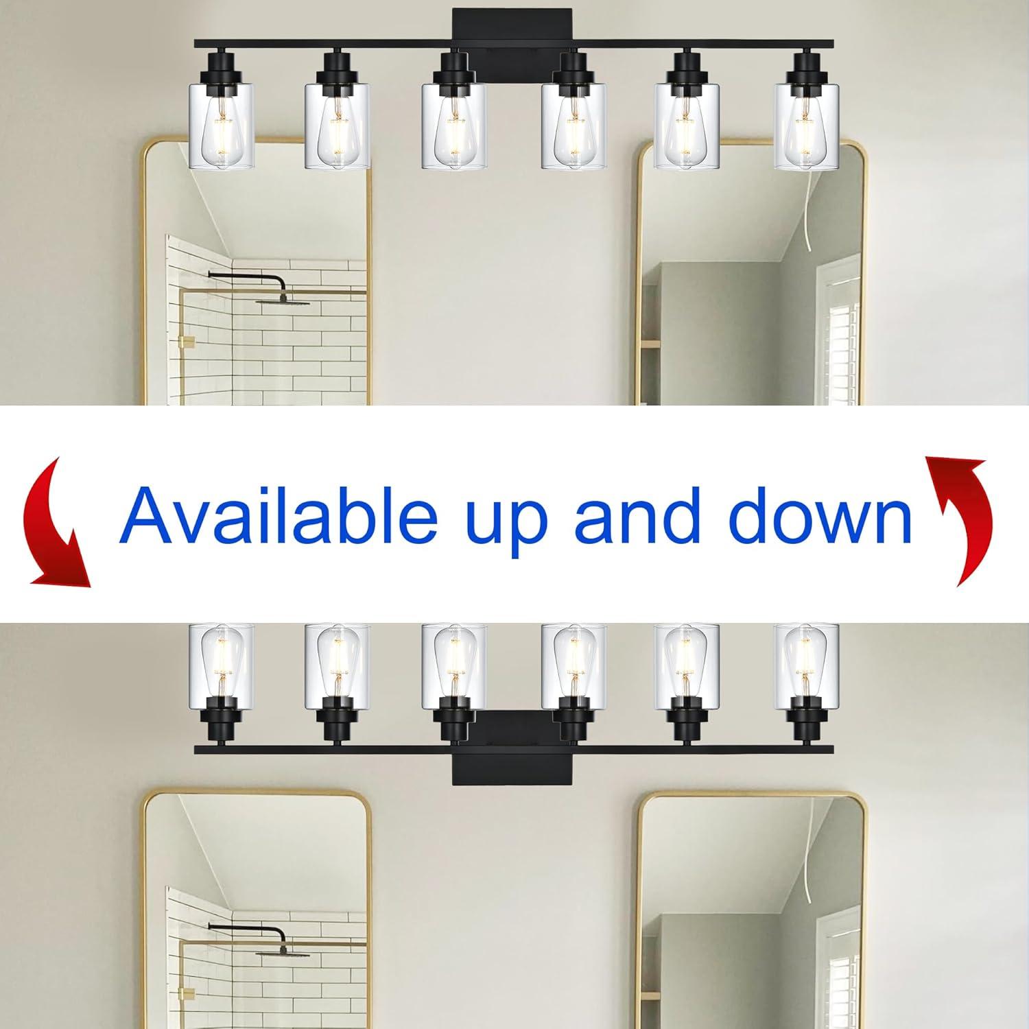 VINLUZ  Modern 6-lights Vanity Lighting Fixture for Bathroom black