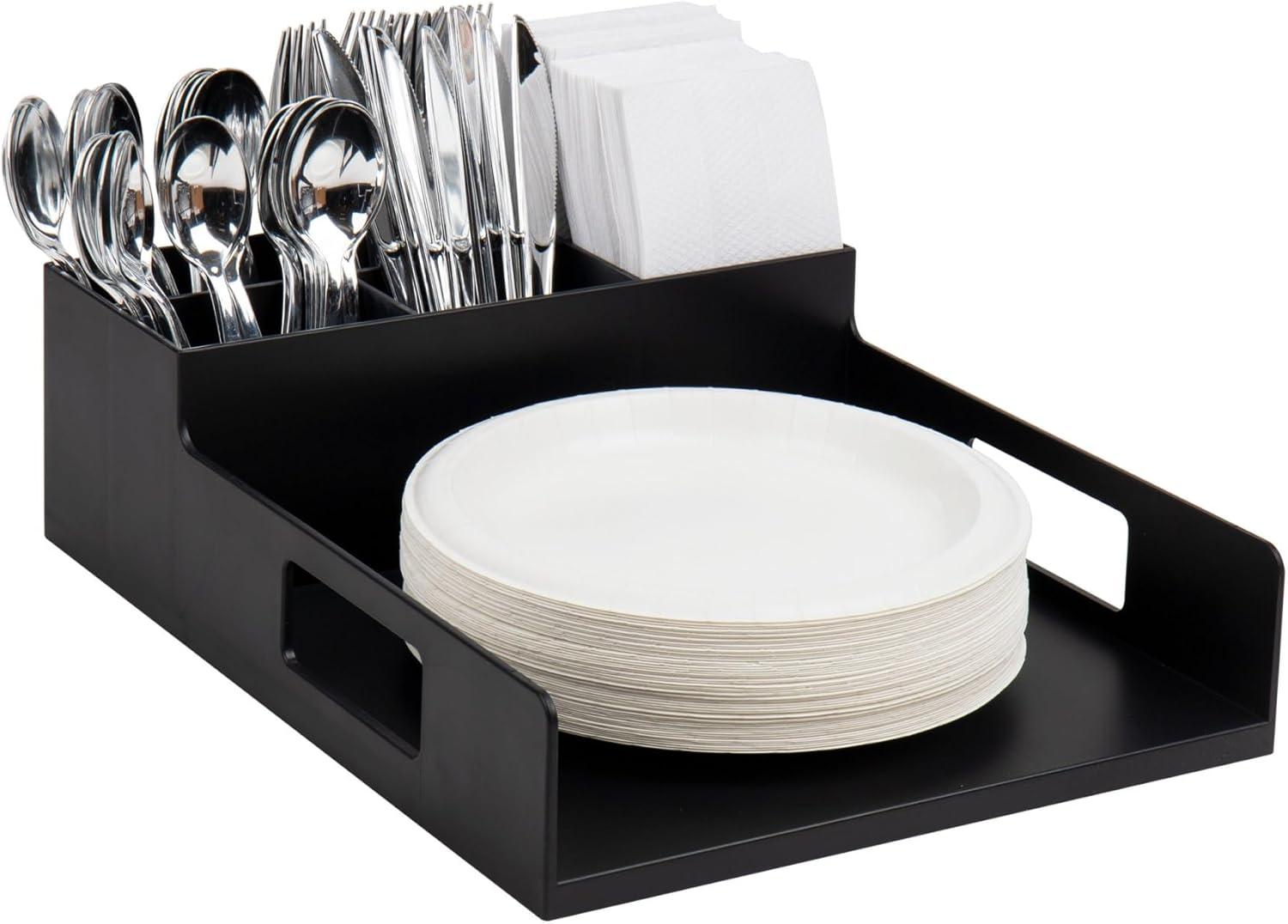 Mind Reader Utensil Napkin & Plate Holder Silverware Organize Black: Coffee Station Caddy, Metal & Plastic, 4.5" Height