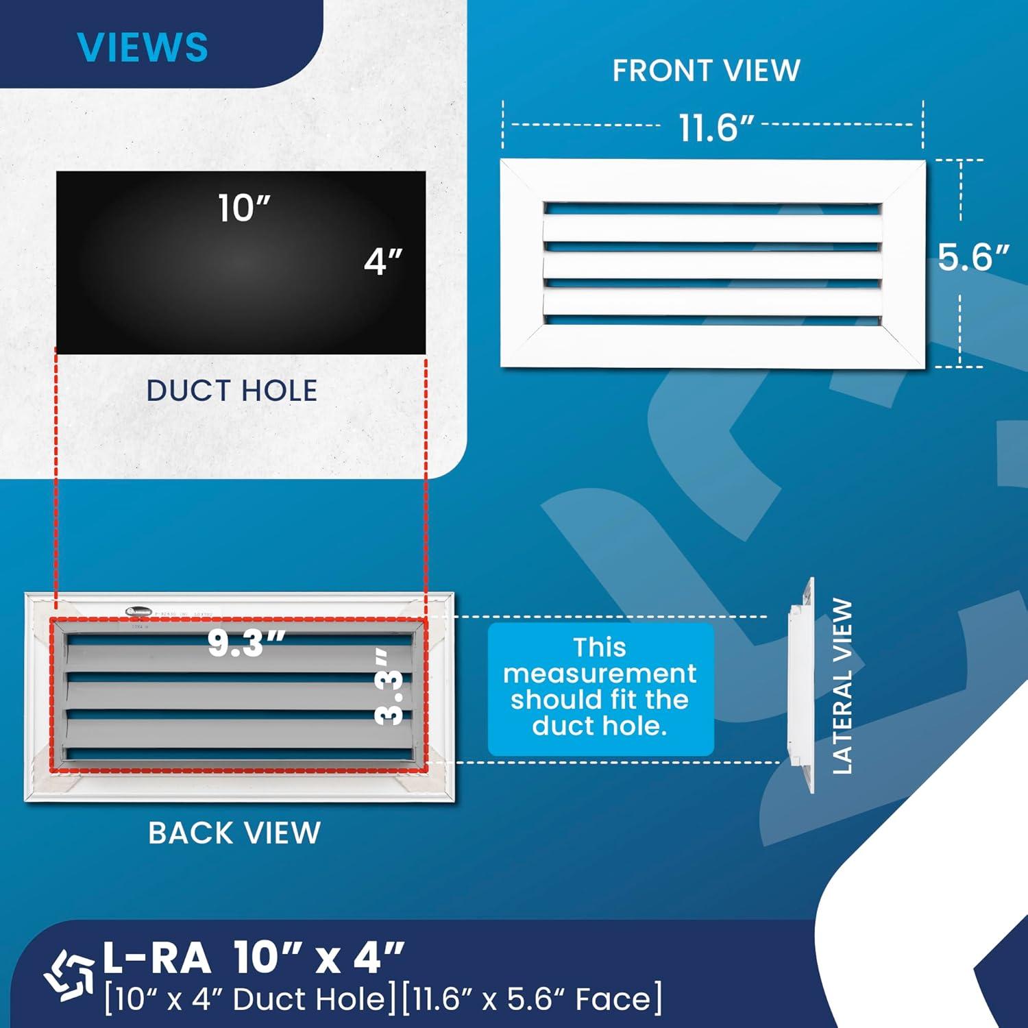 White Aluminum 10x4 Inch Ceiling Vent Grille