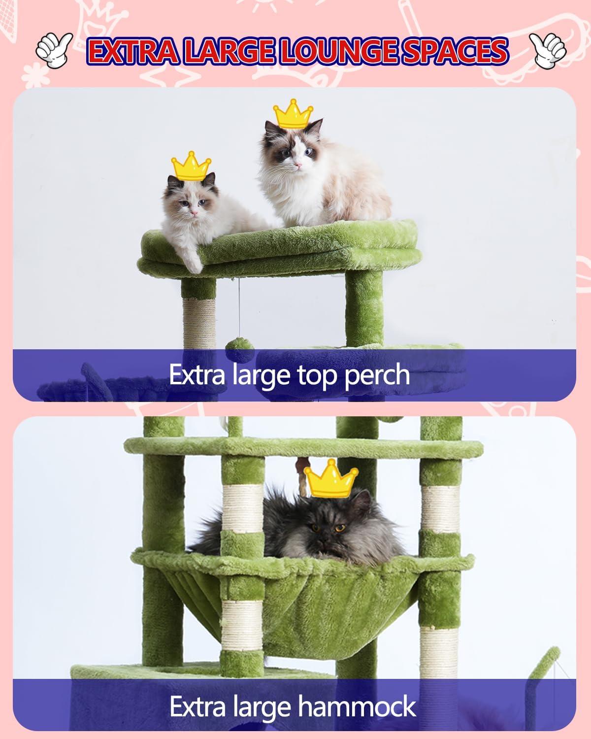 63" Cat Tree For Large Breeds - Spacious Platforms, Hammock, Sisal Scratching Posts & Cat Condo, Indoor Use