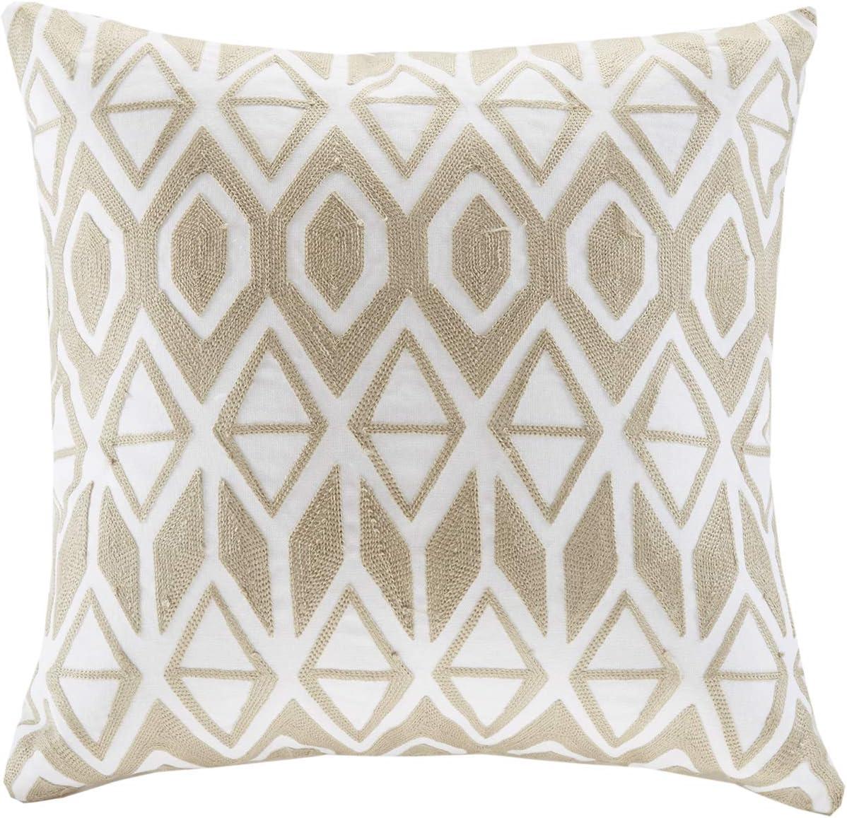 Medium Taupe Geometric Embroidered Square Pillow