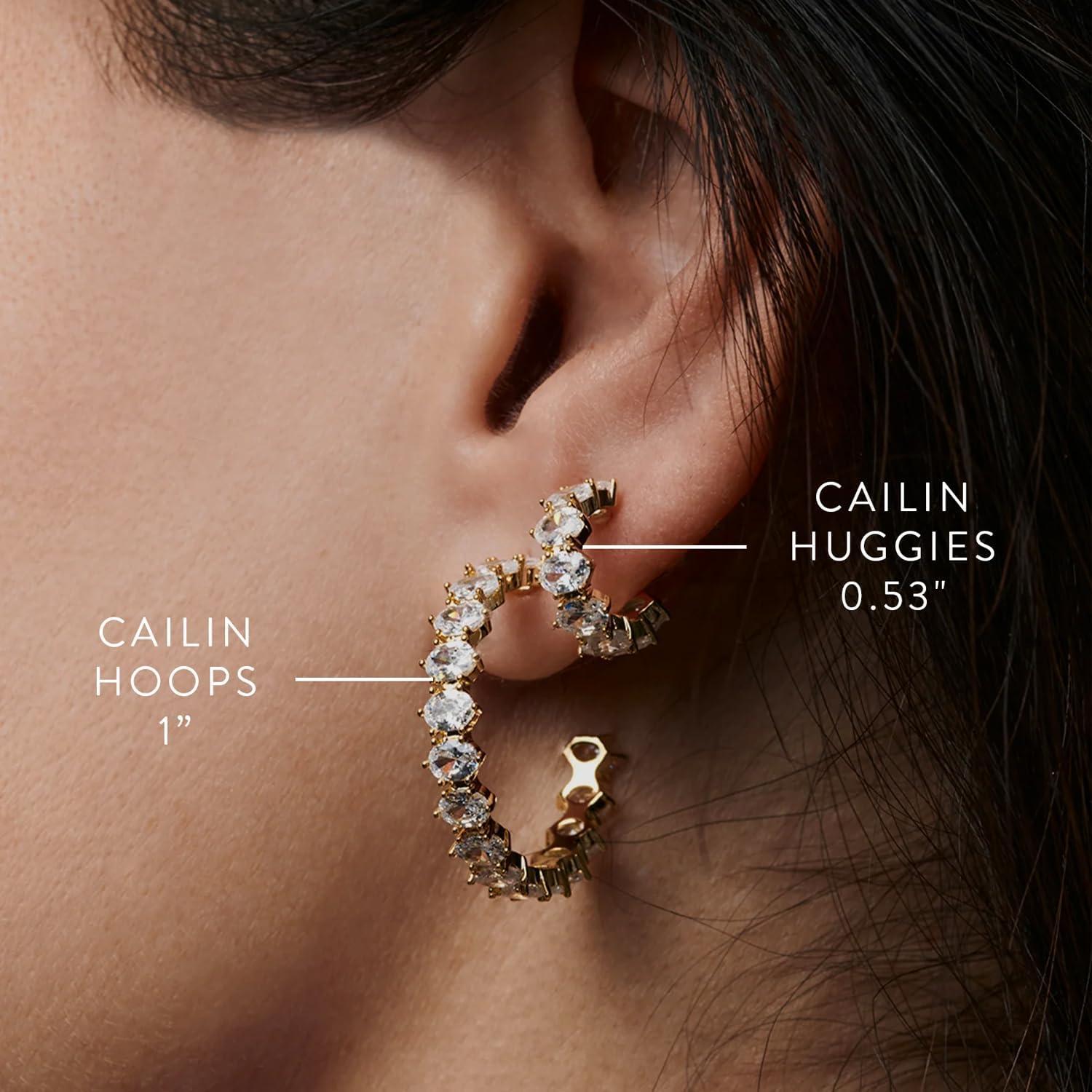 Gold-Plated Brass Huggie Earrings with Champagne Opal Crystals