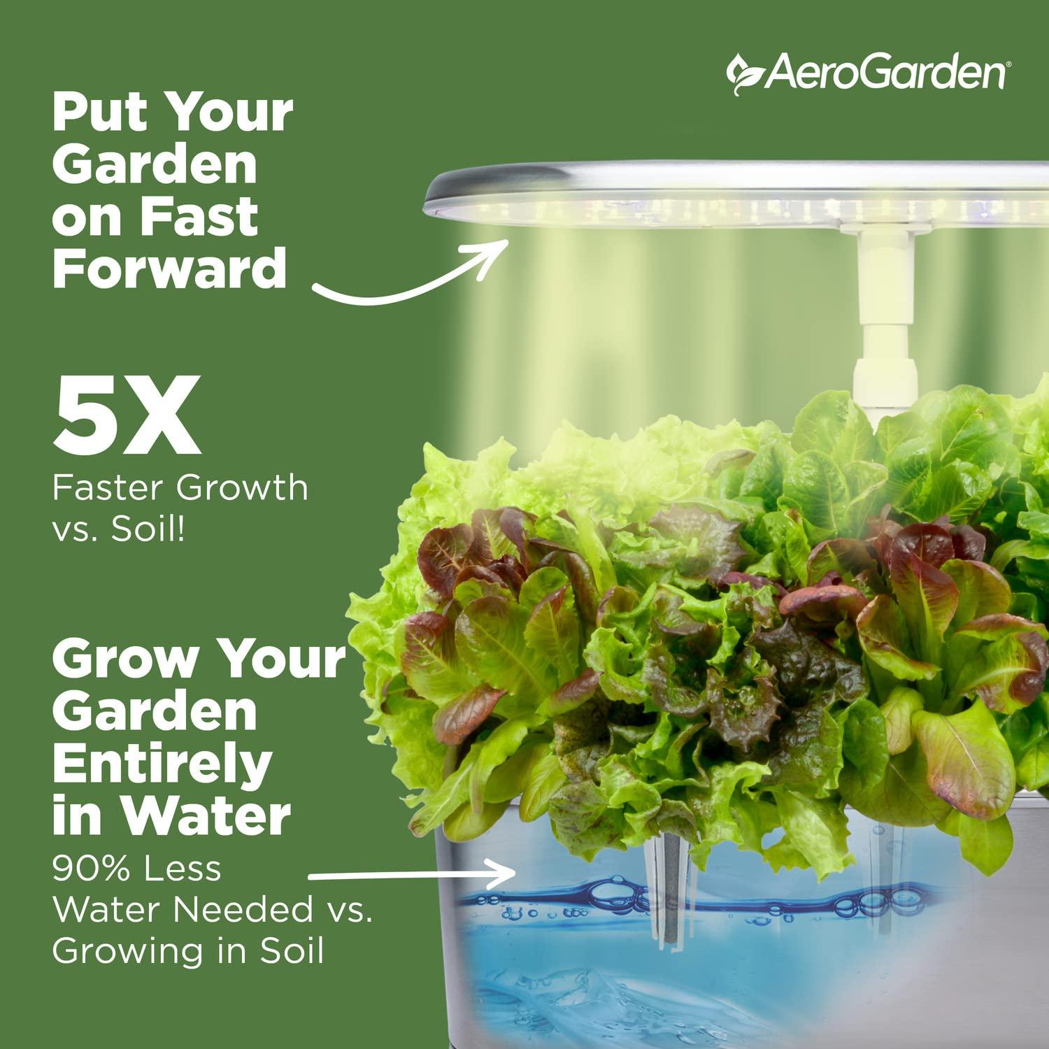 AeroGarden Bounty Elite - Jardín Interior con Luz de Cultivo LED, Acero Inoxidable Platino
