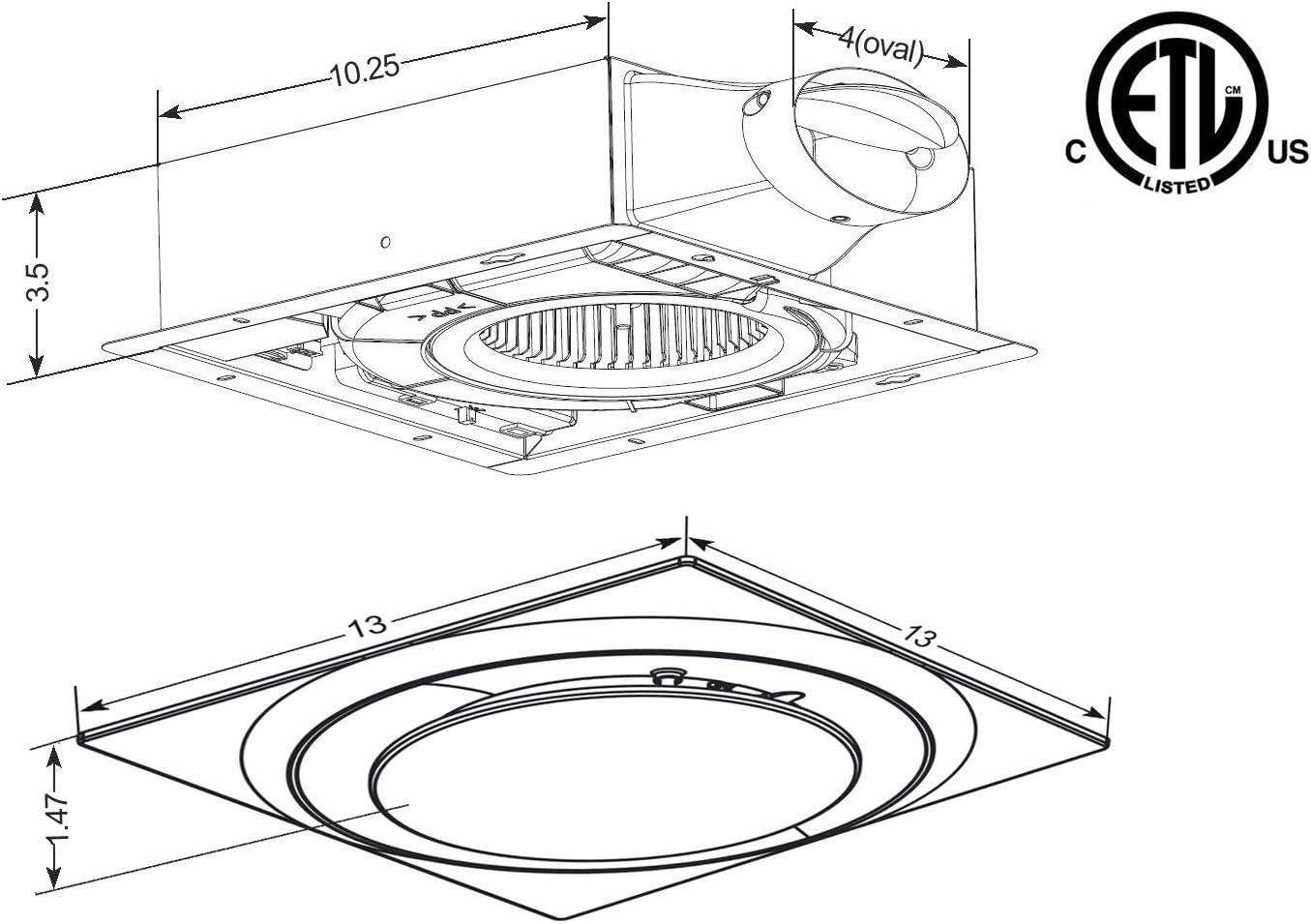 Slim Fit White Energy Star Bathroom Fan with Adjustable Speed