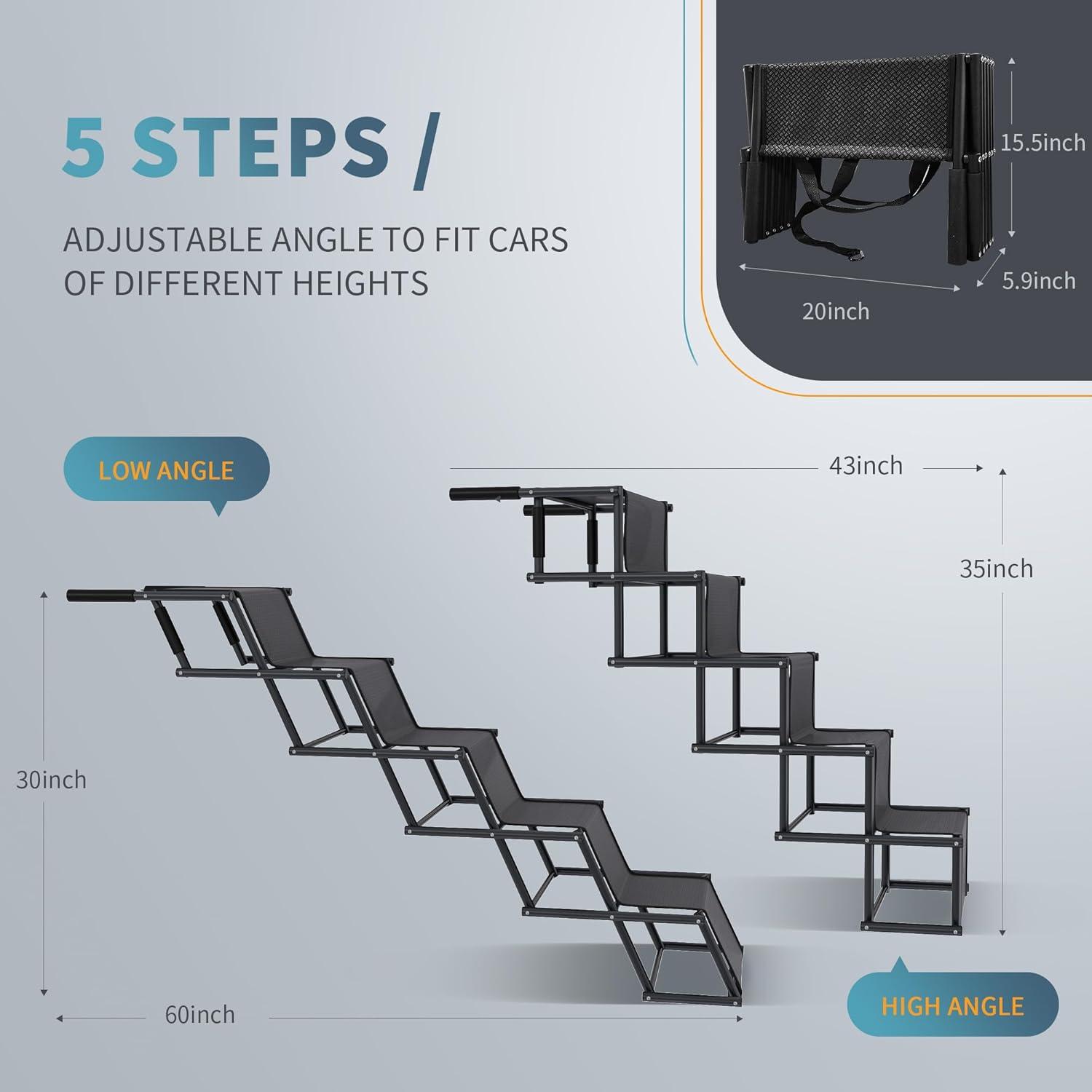 Dog Car Ramp, Portable Dog Steps Ladder, Foldable Dog Stairs With Non-Slip Surface