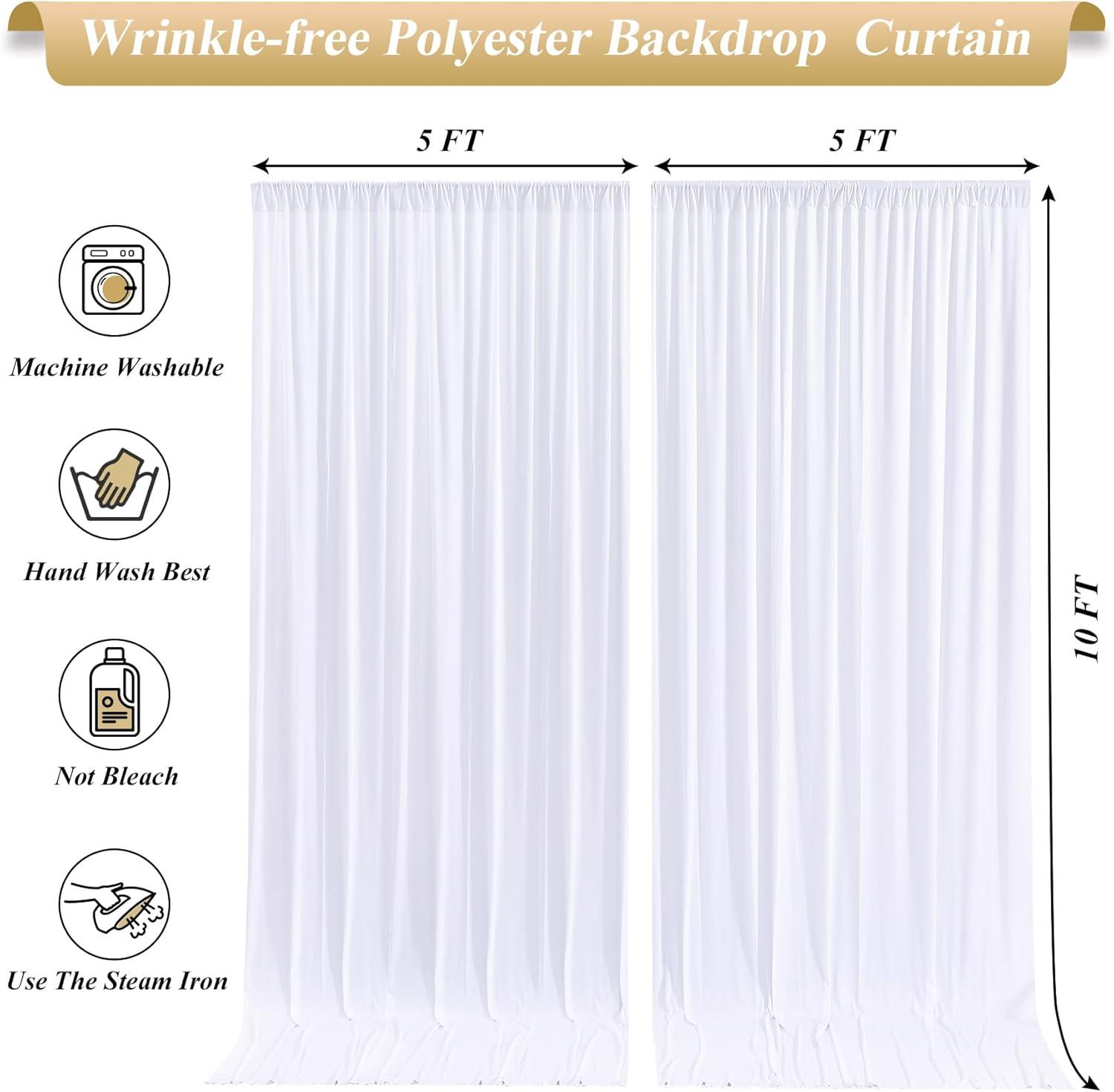 10x10ft White Backdrop Curtain for Parties Wrinkle Free Wedding Baby Curtain Backdrops for Birthday Party