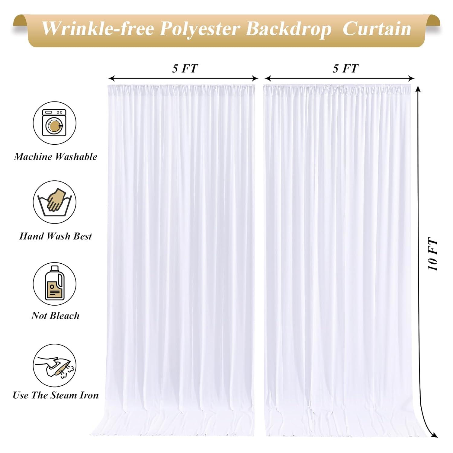 10x10ft White Backdrop Curtain for Parties Wrinkle Free Wedding Baby Curtain Backdrops for Birthday Party