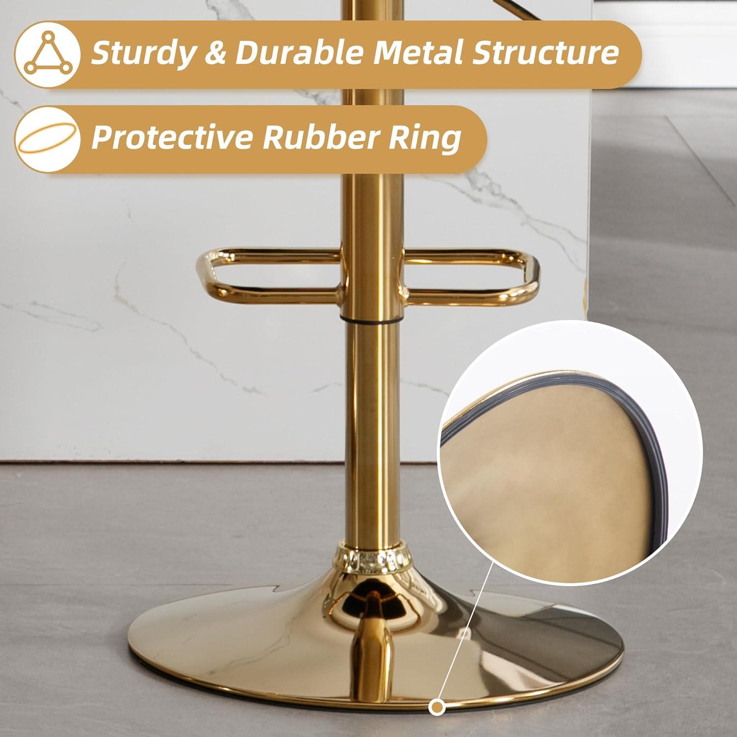 Bar Stools Set of 2, Swivel Barstools with Nailheads Trim, Velvet Button Tufted Back and Golden Footrest, Adjustable Counter Height Bar Stools for Kitchen Counter,Home Bar,Pub, Beige