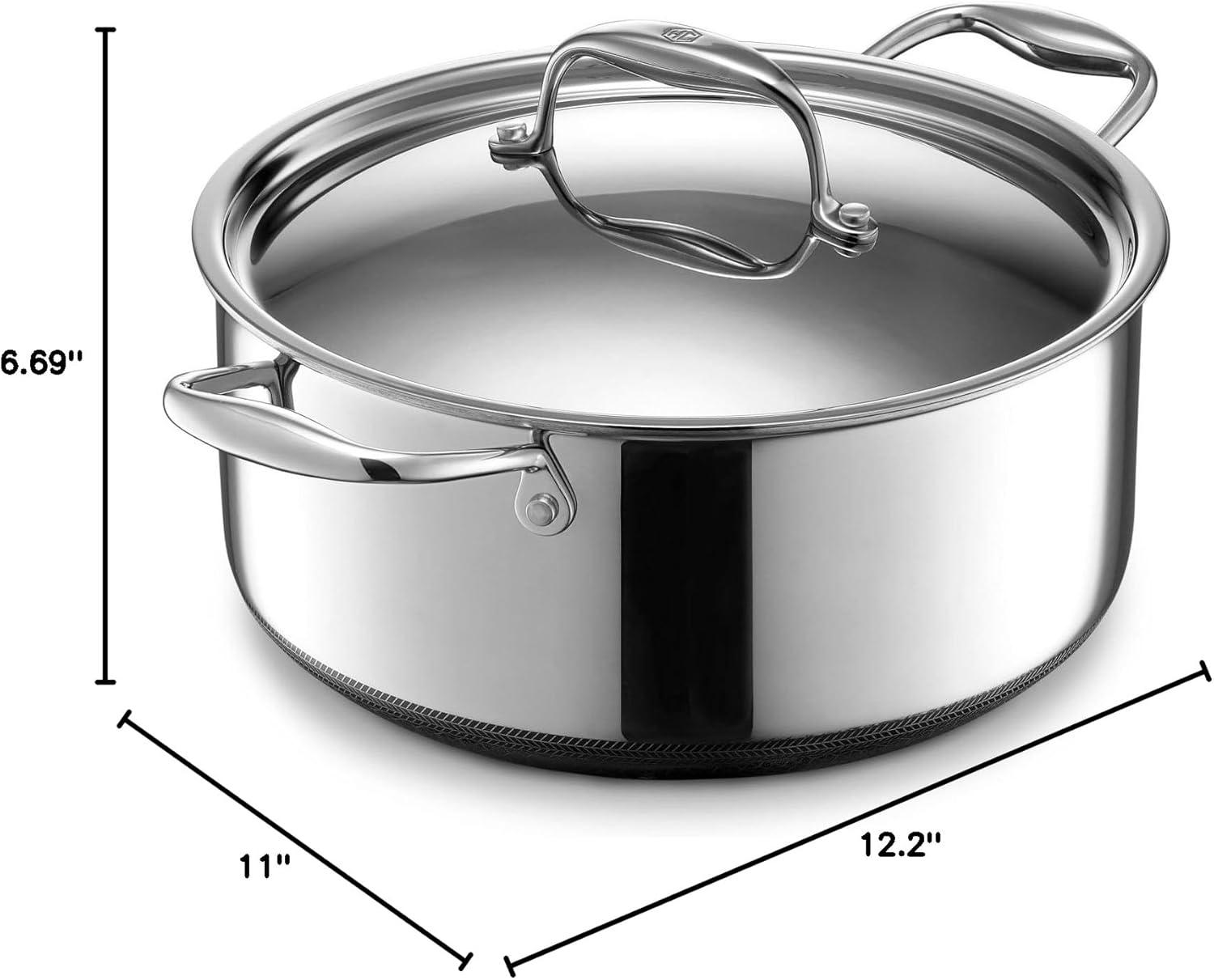 HexClad 5-Quart Stainless Steel Nonstick Dutch Oven with Lid